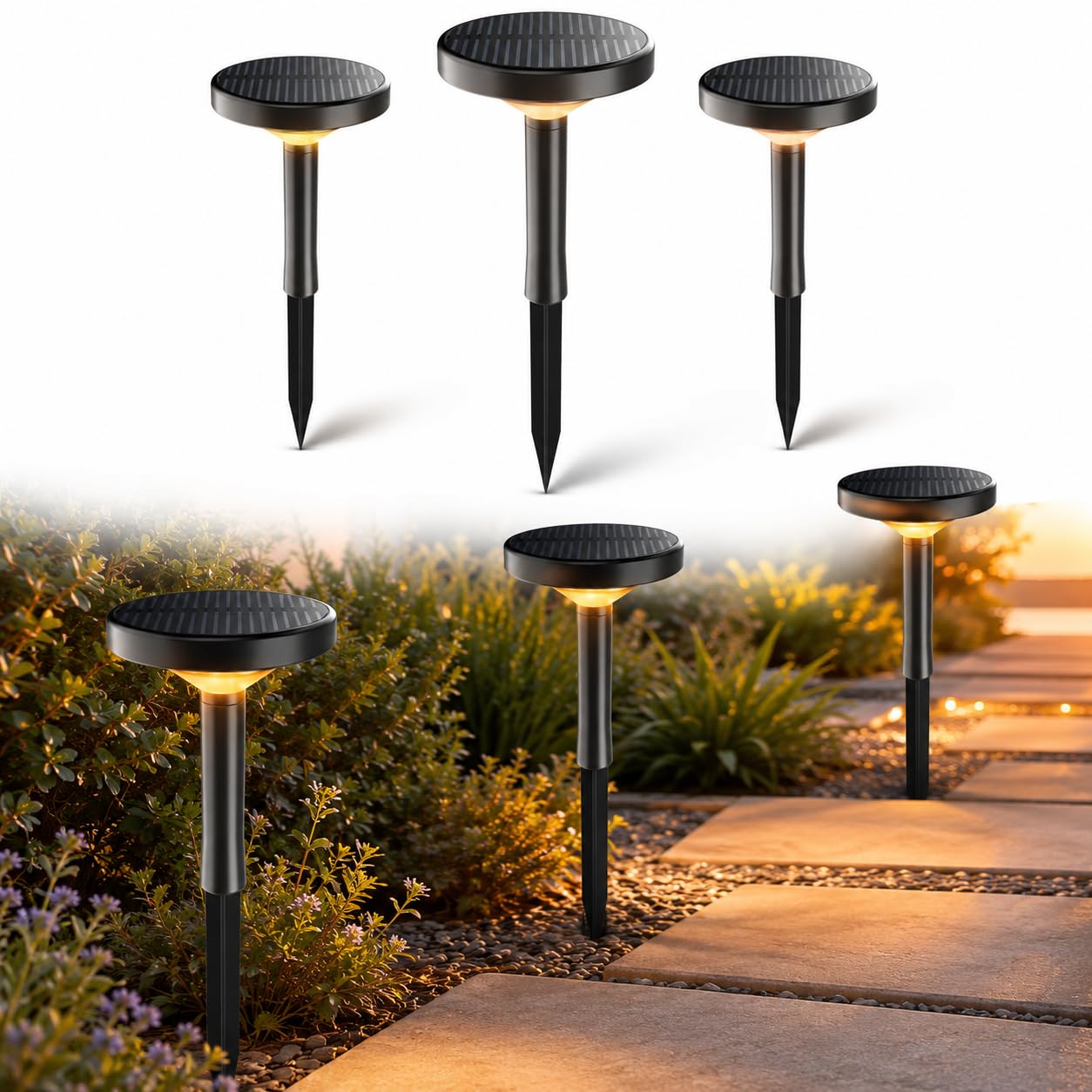 Set 6 Lampioncini Solari da Giardino con Picchetto | Luci Solari Esterno IP65 | Autonomia fino a 12 Ore | Versione RGB o CCT 3000K 4000K 6500K | per Vialetti Aiuole Terrazze Cortili (Luce RGB)