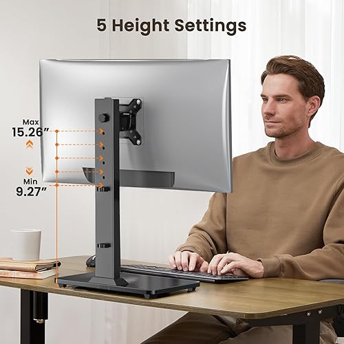 Miniatura 4 de ErGear Soporte de monitor individual para pantallas de 13 a 34 pulgadas de hasta 44 libras, elevador de monitor independiente con 5 ajustes de