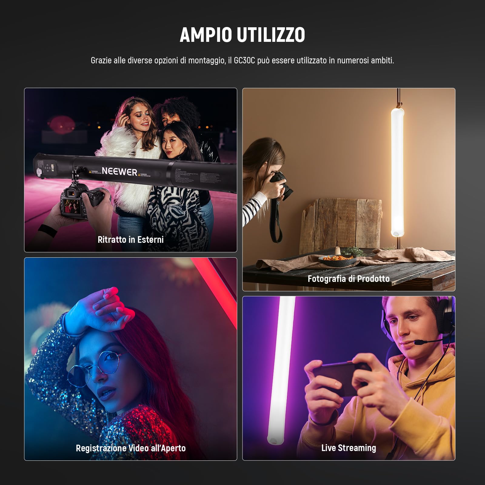 NEEWER BASICS Luce Tubo RGB Portatile da 30W 90cm, Luce Gonfiabile per Video Palmare in TPU, 3000Lux 2700-6500K CRI95 5000mAh Type C Ingresso 45W/Uscita 30W per Foto Video Studio Streaming, GC30C