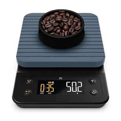 Greater Goods Báscula de café digital precisa para máquina de vertido, con temporizador para gran prensa francesa y uso general de cocina, (azul