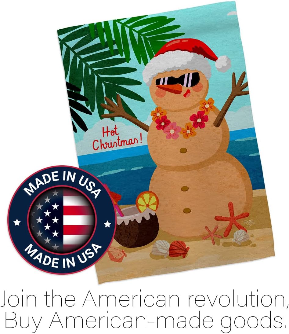 Breeze Decor Hot Christmas House Flag Summertime in July Santa Beach Pool Tropical Party Season Outdoor Sunny Decoration Banner Small Garden Yard Gift Double-Sided, Made in USA