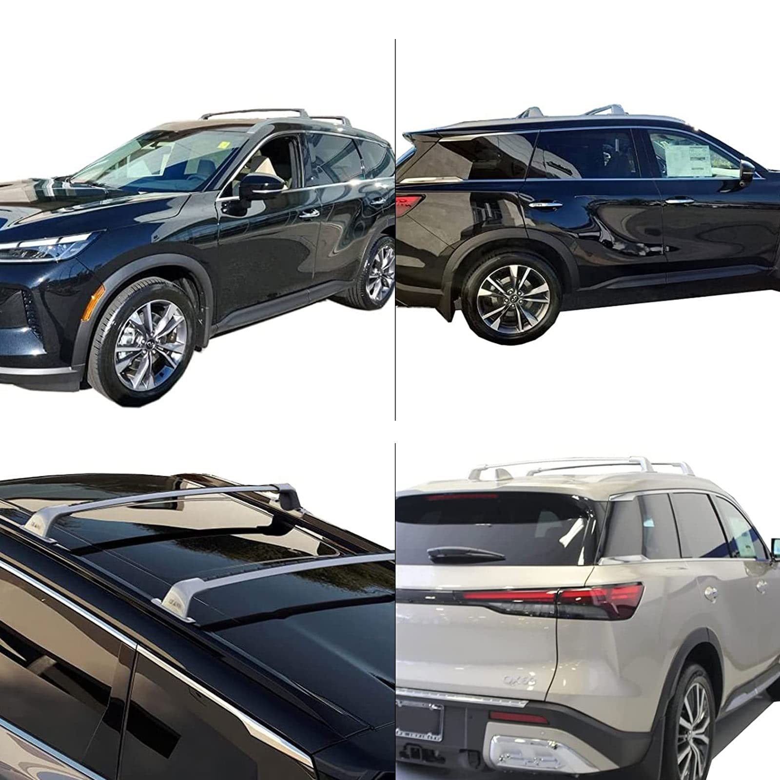 Condition photo showing New/Like New for roof rack cross bars for 2022 2023 2024 2025 2026 infiniti qx60 with side rails, aluminum crossbar luggage rack for rooftop cargo carrier bag kayak canoe bike snowboard skiboard (silver)