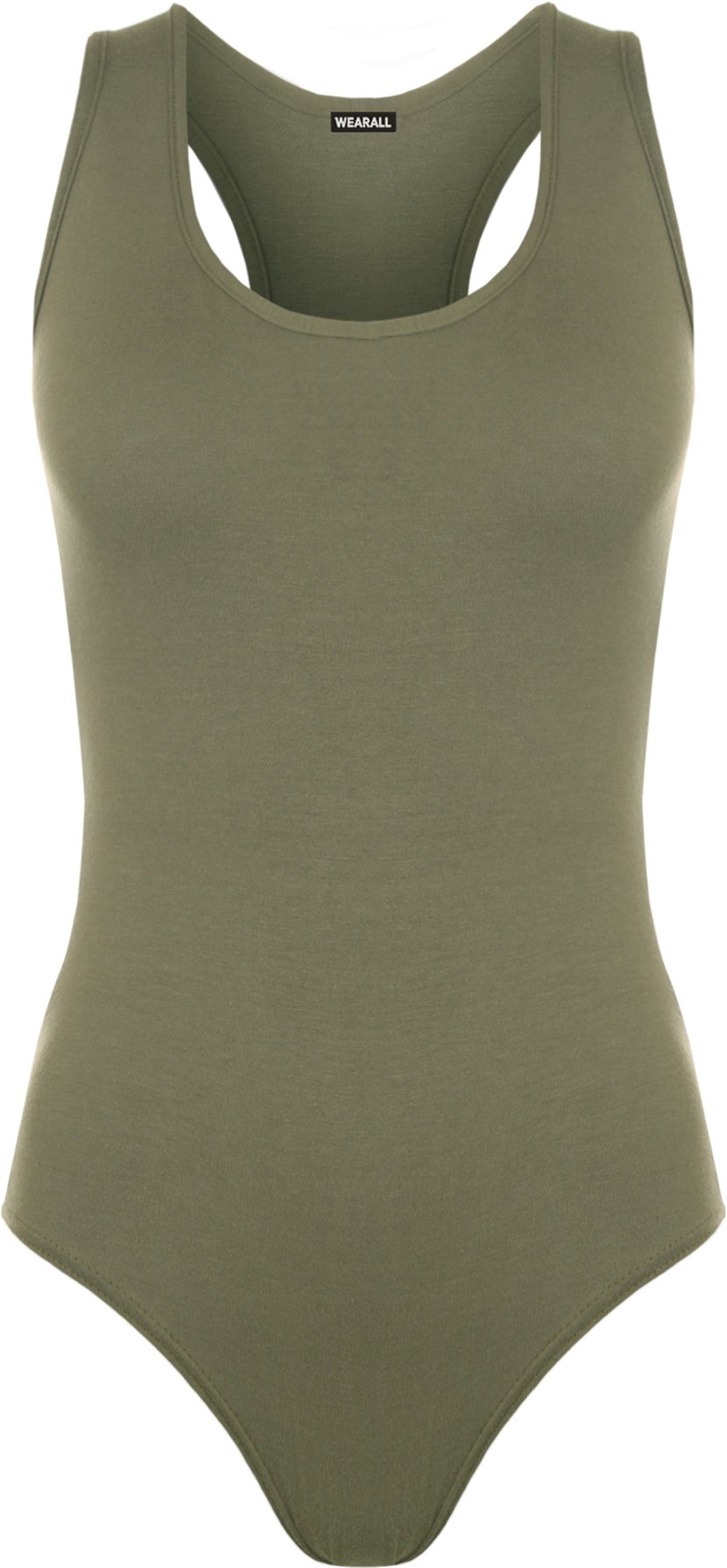 WearAll Womens Sleeveless Racer Back Ladies Stretch Bodysuit Leotard Vest Top - Khaki- 12-14