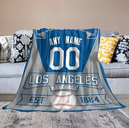 Los Angeles Custom Baseball Throw Blanket with Name & Number