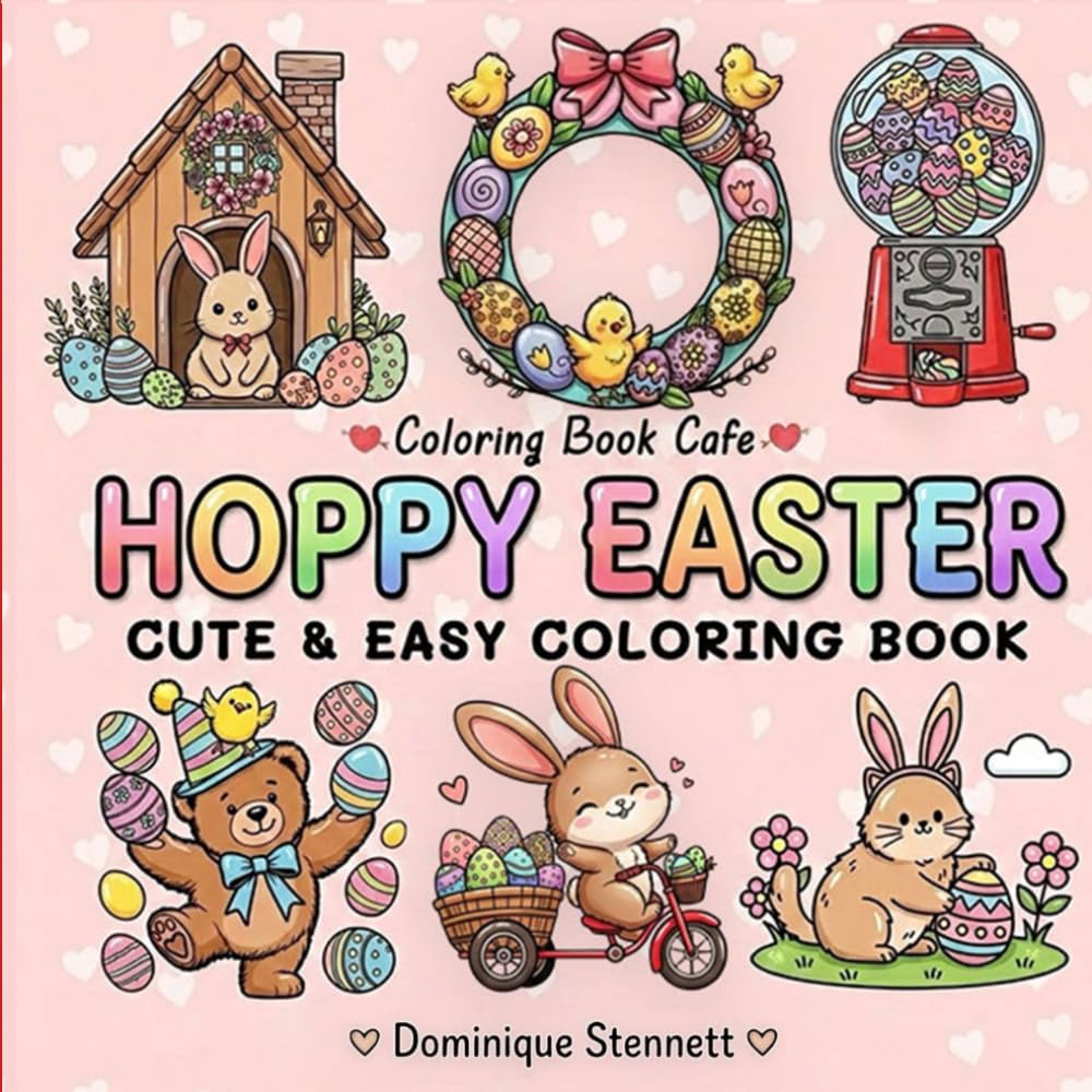 Hoppy Easter: Cute and Easy Coloring Book for Adults, Kids with Simple and Fun Holiday Designs| Featuring images of Easter, Eggs, Bunnies & More