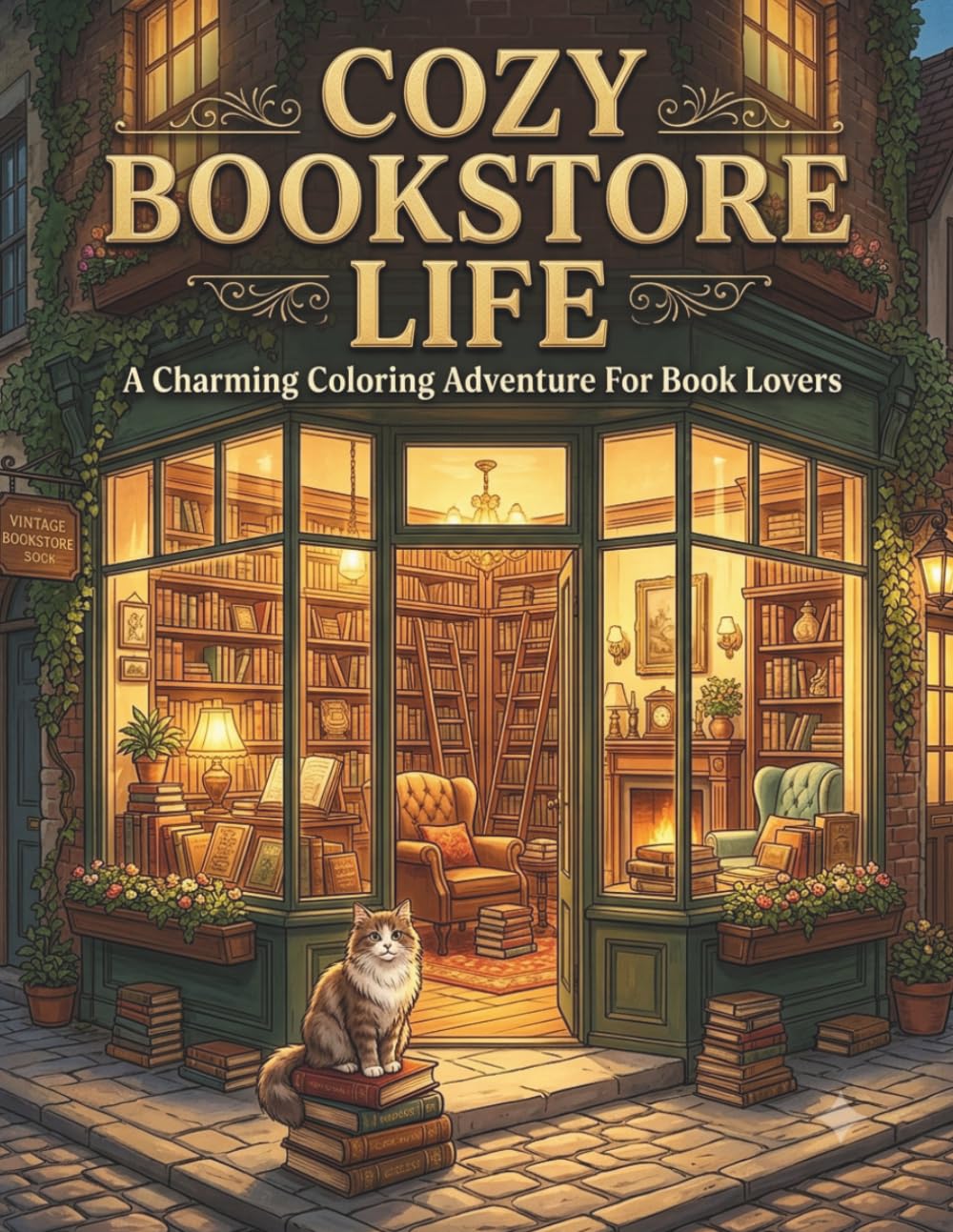 Cozy Bookstore Life Coloring Book: Cute and Relaxing Bookshop Scenes Featuring Reading Nooks, Bookstore Cats, Bookshelves, Coffee Moments, and Cozy Adventures for Teens and Adults