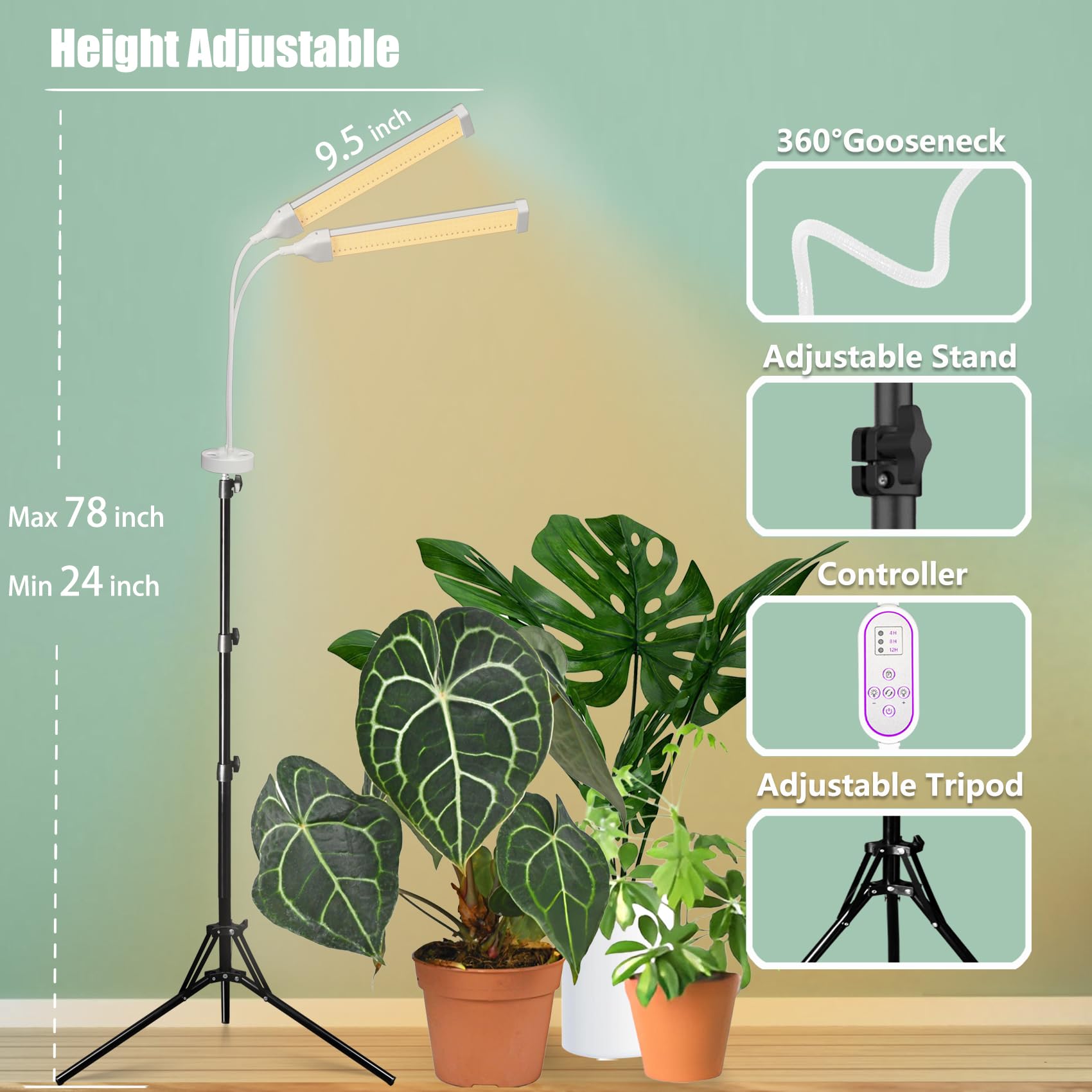 Pflanzenlampen LED Vollspektrum, Pflanzenleuchte Pflanzenlicht mit Ständer Pflanzen LED Wachstumslampe für Pflanzen mit Zeitschaltuhr 3 Farbmodi 10 Lichtstärken (210 LEDs Stand)