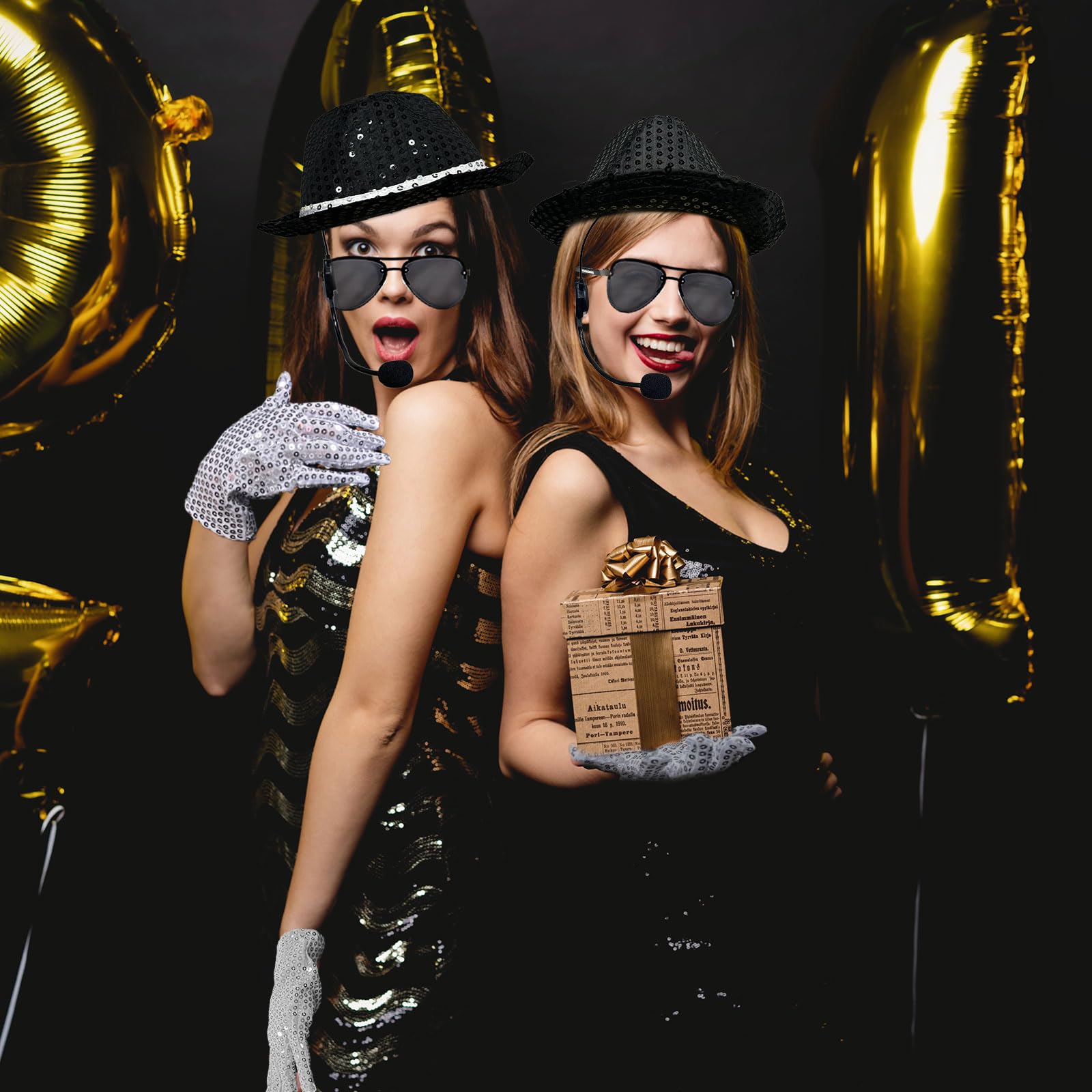 TUONYIS 7 Pcs Jazz Dance Costume Accessories, Sequins Gloves Sequin Hat Head Microphone Sunglasses Sequin Sock - Image 4