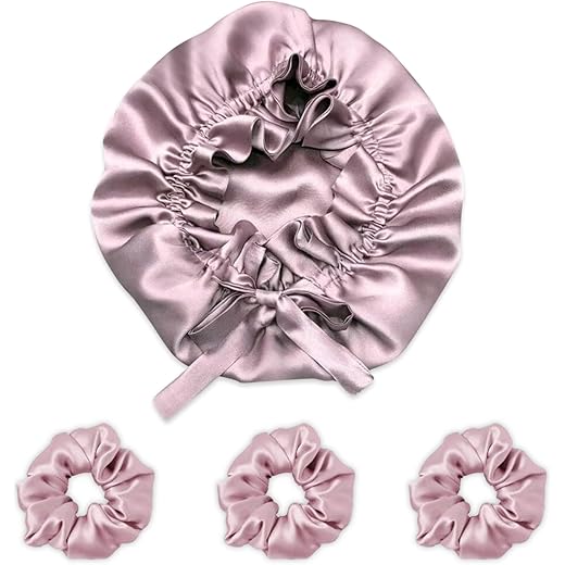 GLUN Rose Bonnet Hair Protector + Satin Scrunchies