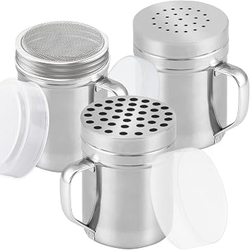 CUSINIUM [Set of 3] 6oz Stainless Steel Dredges With Handle - Fine Mesh + Medium Holes + Large Holes (For Coarse Seasonings)