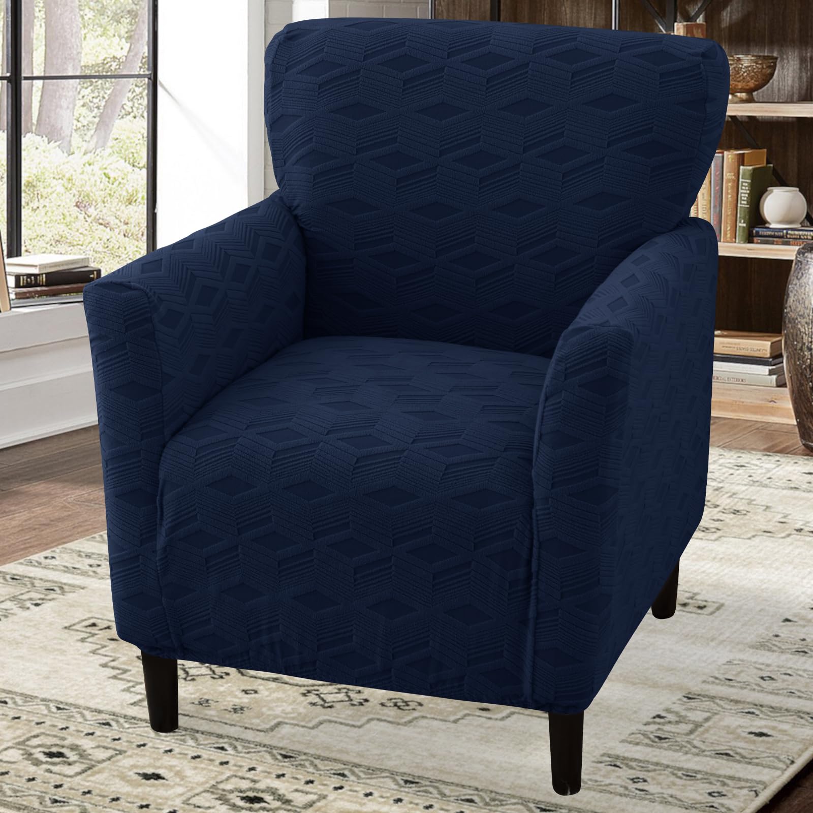 LiveGo Stretch Banquet Armchair Slipcover, Knit Chair Covers with Arms, Non-Slip Waterproof Chair Slipcover for Living Room, Office, Reception, and Pet-Friendly Furniture Protector (Dark Blue C) โ image 1