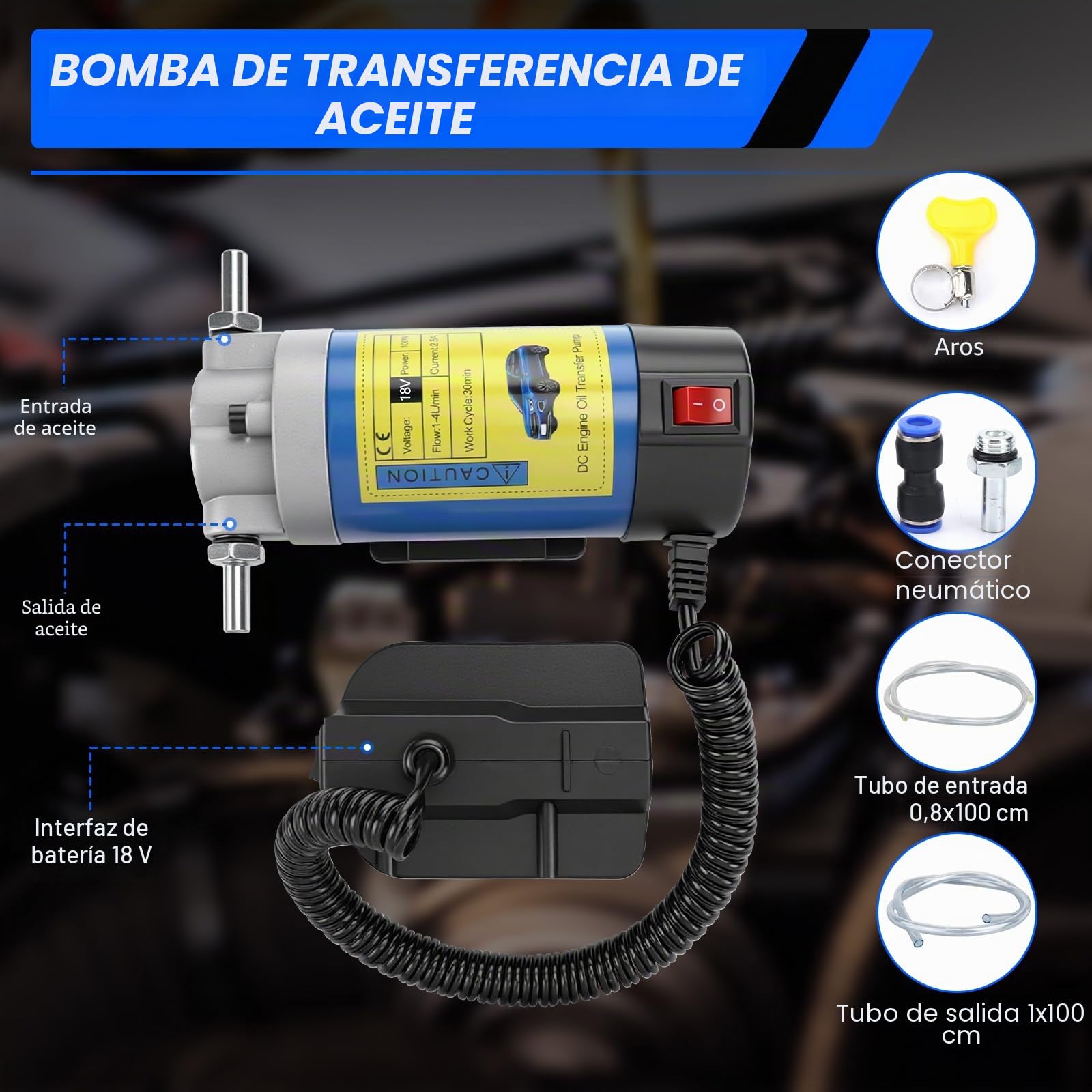 Bomba de Transferencia Diésel sin cable 100W para Makita 18V (sin Batería) | Bomba Portátil de Extracción de Aceite de Motor, con 2 Mangueras, para Tractor, Caravana, Barco, Camión