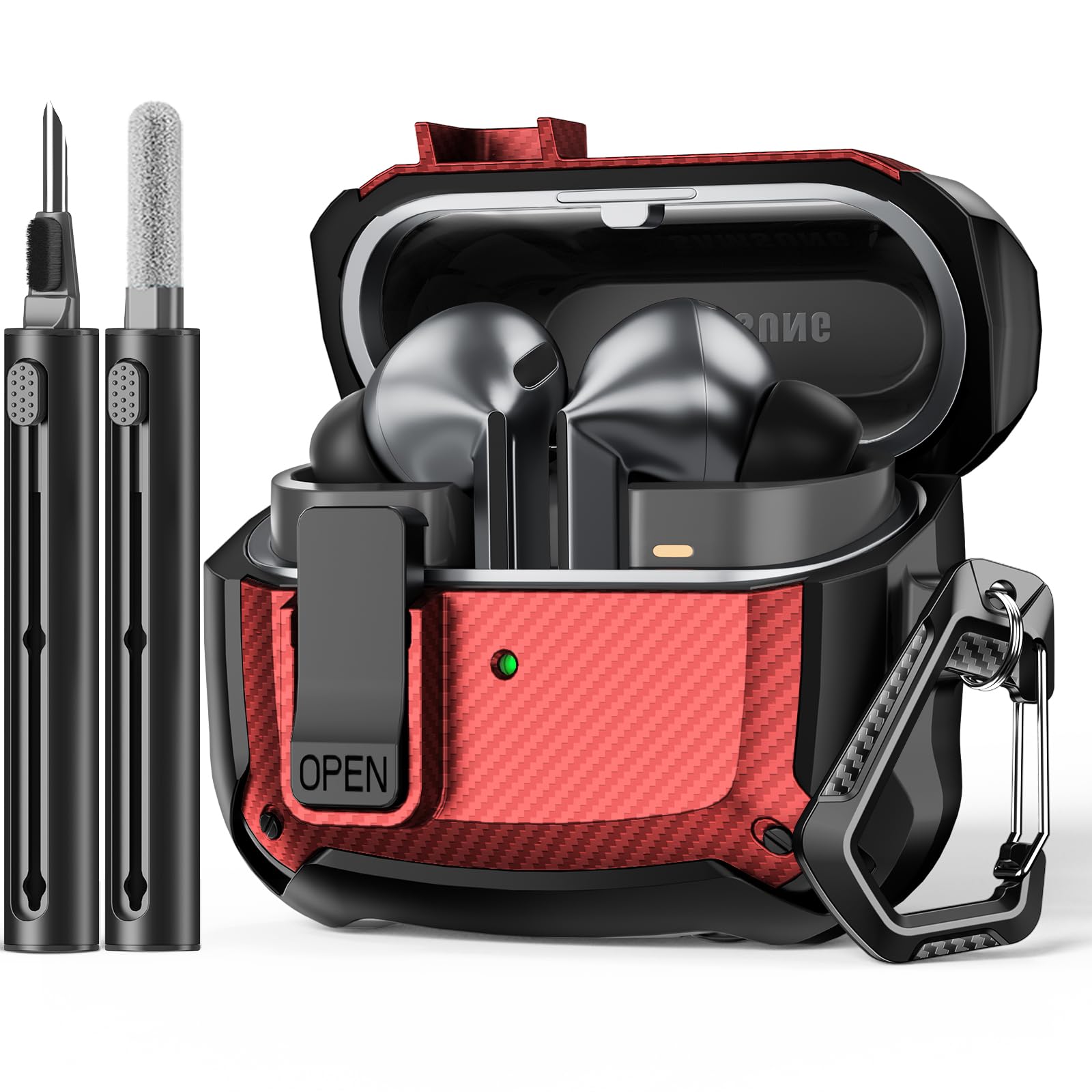 Compatible with Samsung Galaxy Buds 3 Case & Galaxy Buds 3 Pro Case,Full Body Shockproof Hard Shell Protection Design,with Secure Lock Clip & Cleaning kit