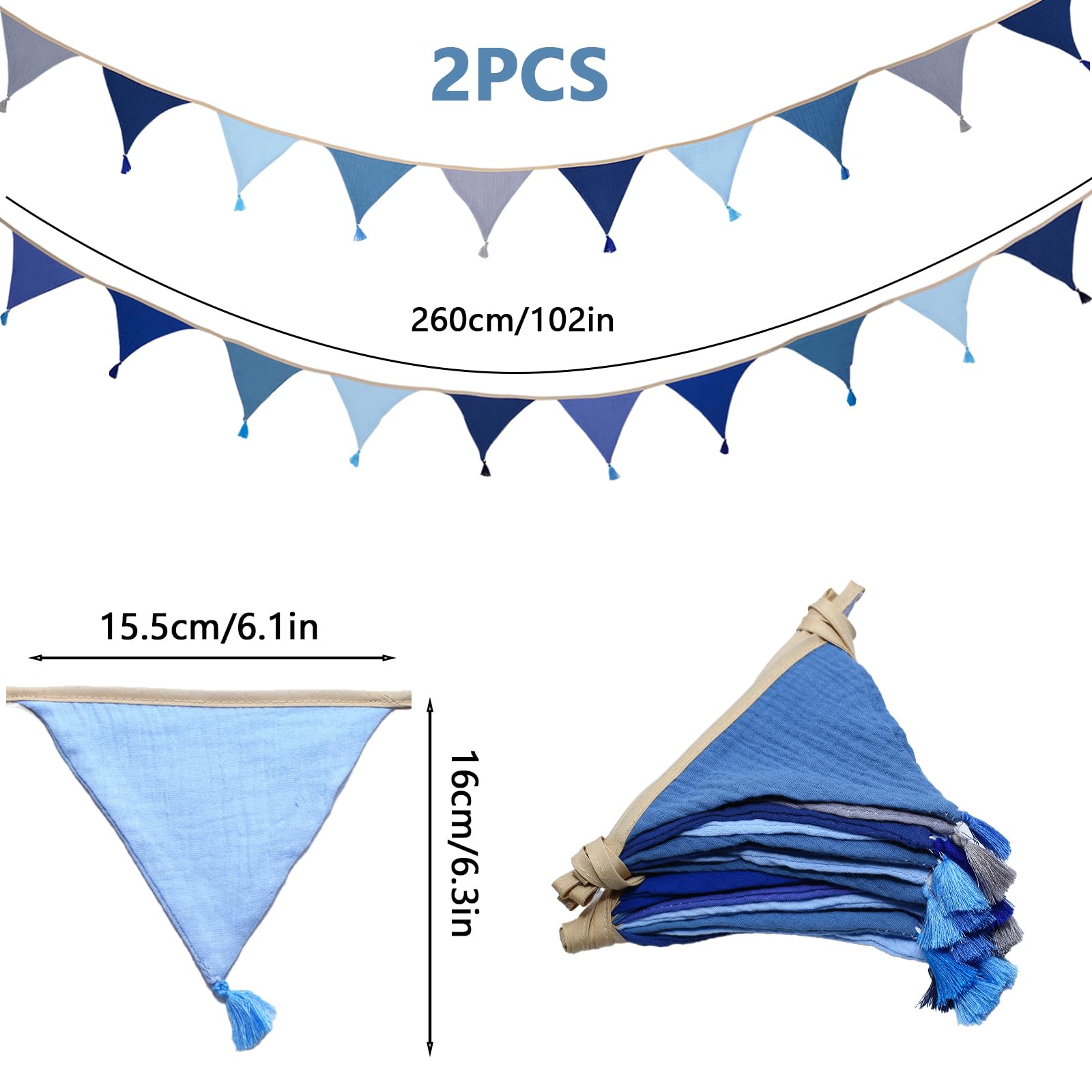 Mousseline Coton Pompons Guirlande Fanions Mousseline Coton - 2.6m Avec Pompons - Décoration Chambre Enfant Guirlande Lumineuse Pour Chambre