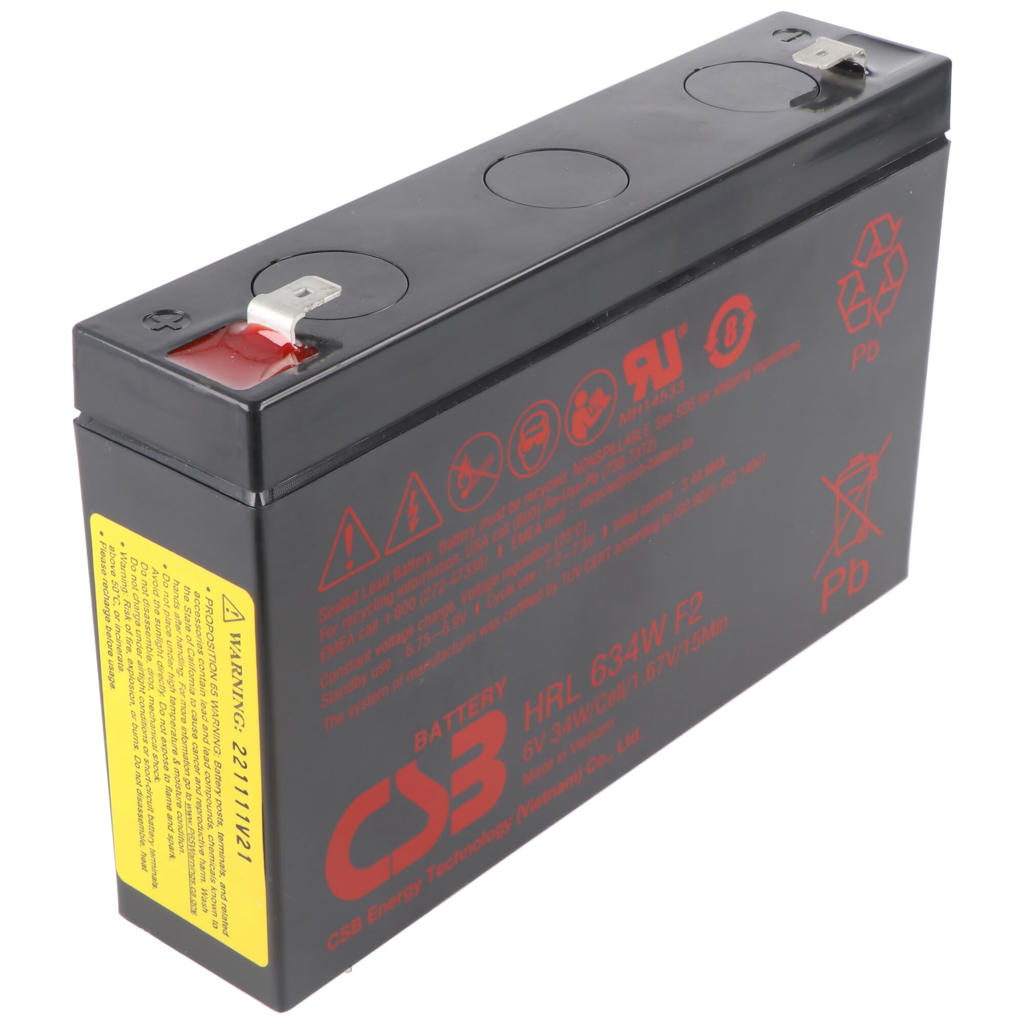 CSB HRL634W Batterie au plomb AGM 6 V 5,6 Ah 34 Wh 151 x 34 x 98,3 mm Faston 6,3 mm