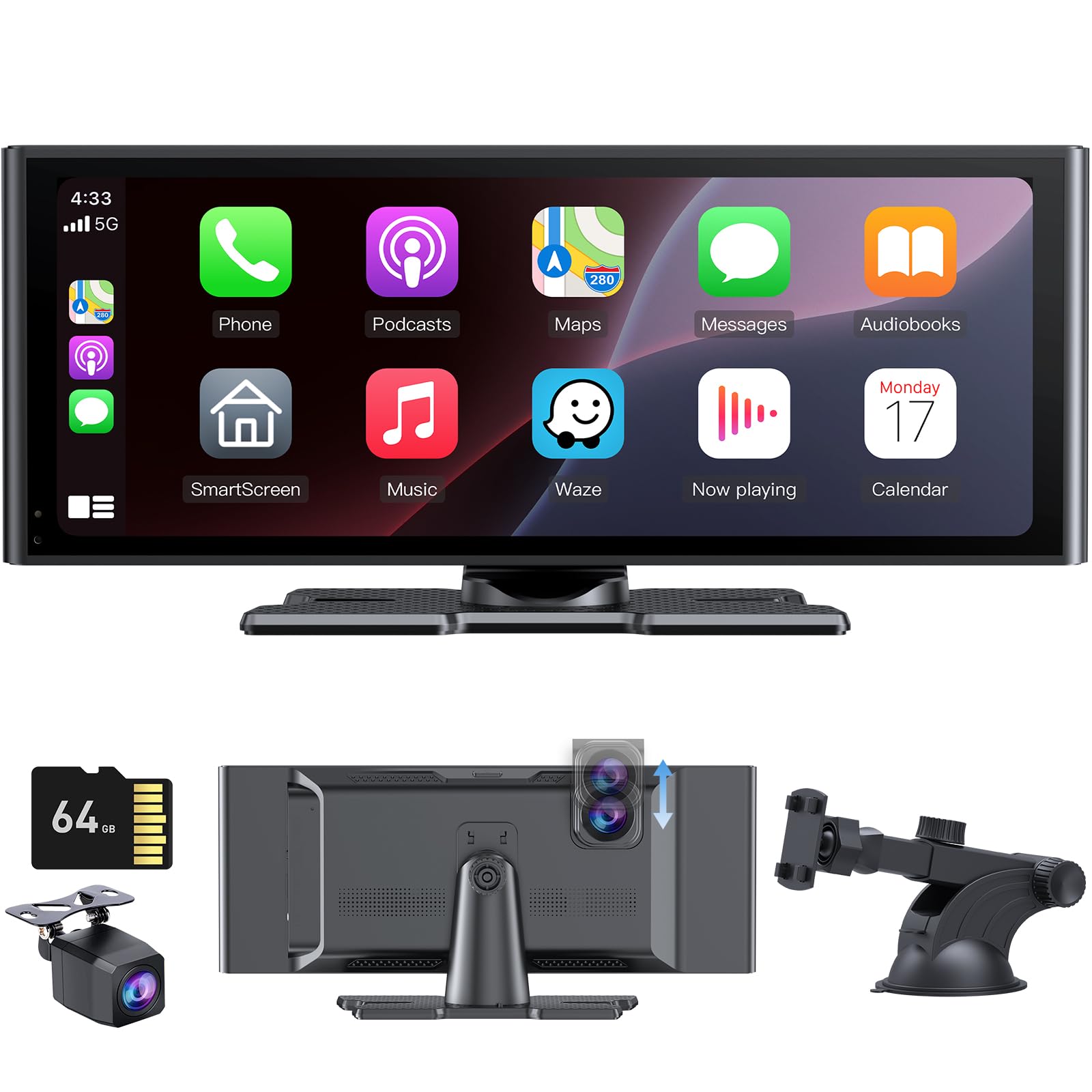 schermo hd ips compatibile con carplay android touch caméra loop recording