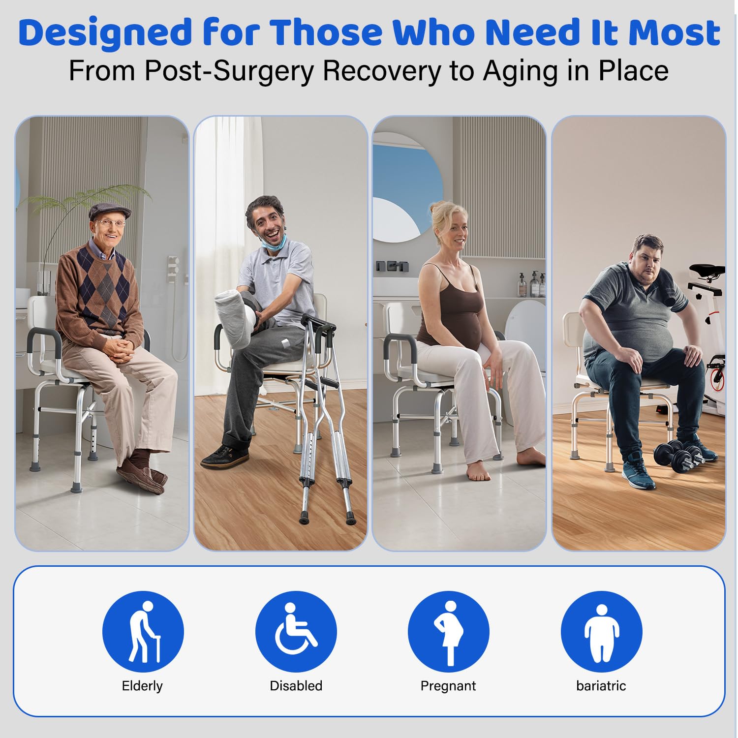 Silla de ducha giratoria de 360° para ducha interior, silla de ducha giratoria de 500 libras con brazos y respaldo, silla de ducha de altura ajustable para ancianos y discapacitados con taburete de | Silla de ducha con brazos y respaldo, altura ajustable,