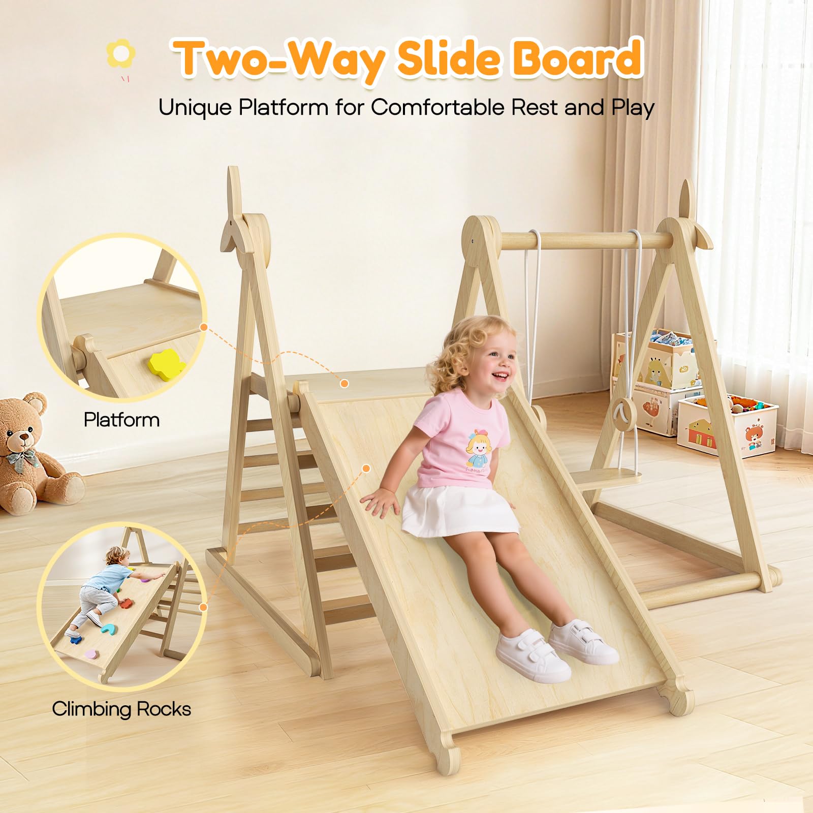 Montessori - Cage D'escalade D'intérieur 5 En 1 - Pliable - En Bois