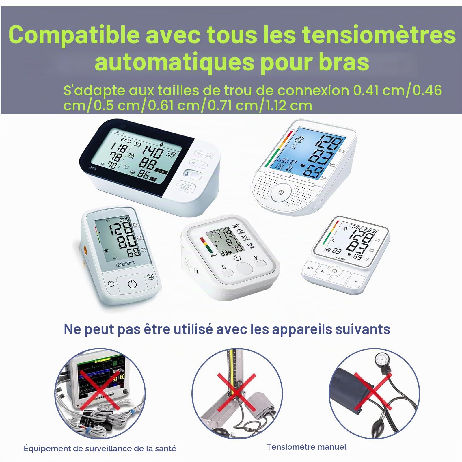 Brassard de rechange pour tensiomètre extra large, gris foncé, 22-52 cm | Réglable XL, comprend 6 interfaces universelles, compatible avec grand bras, moniteurs BP grand brassard