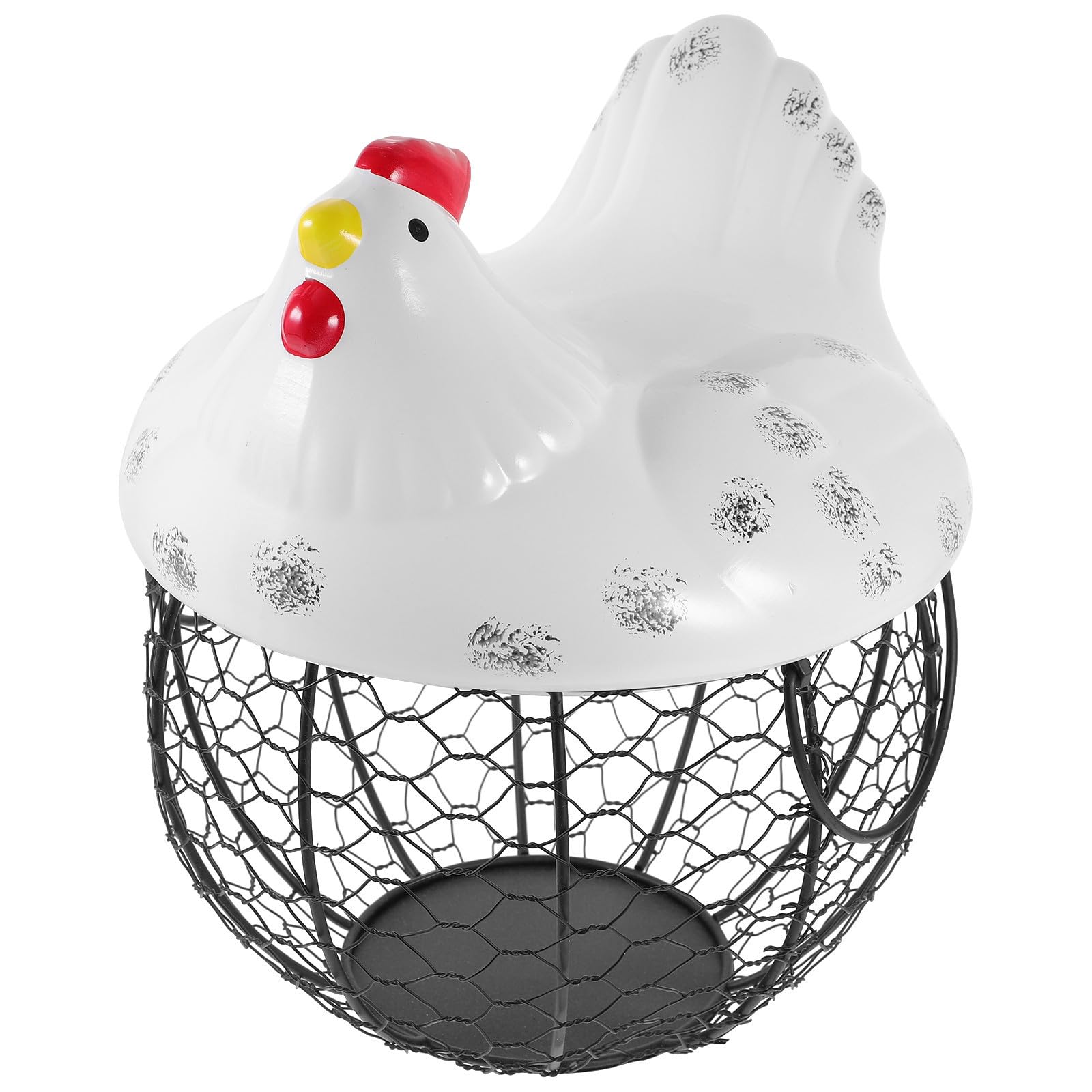 Cesta de Almacenamiento para Huevos con Diseño de Gallina de Hierro Artístico Organizador Multifunción para Frutas y Cocina Contenedor Decorativo Blanco para Hogar