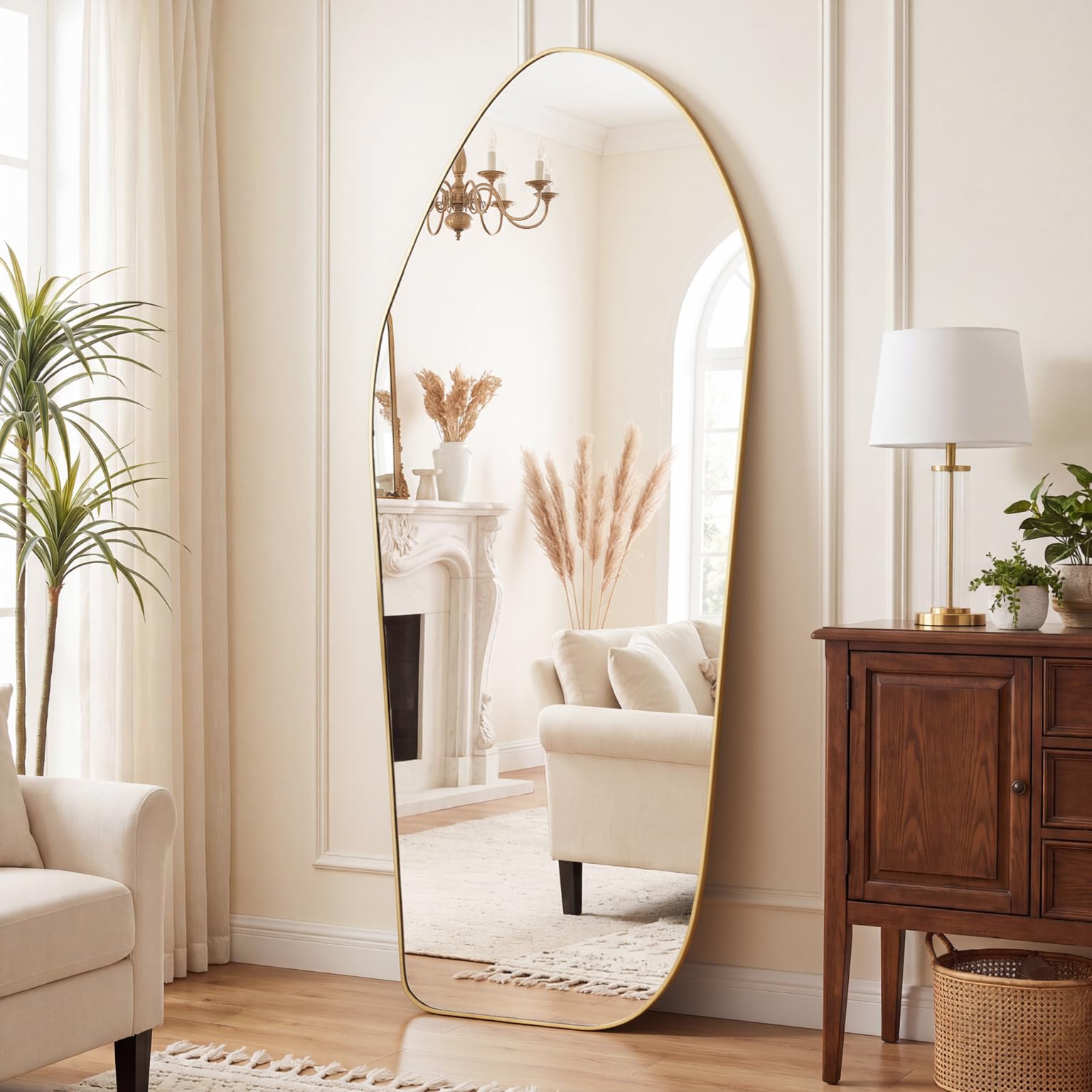 Koonmi Irregular Full Length Mirror with Stand, 192 x 85 cm, Gold