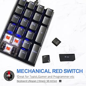 MOTOSPEED K23 Mechanical Numeric Keypad Red Switch Wired 21 Keys Mini Numpad Portable Gaming Keypad Extended Layout for Cashier