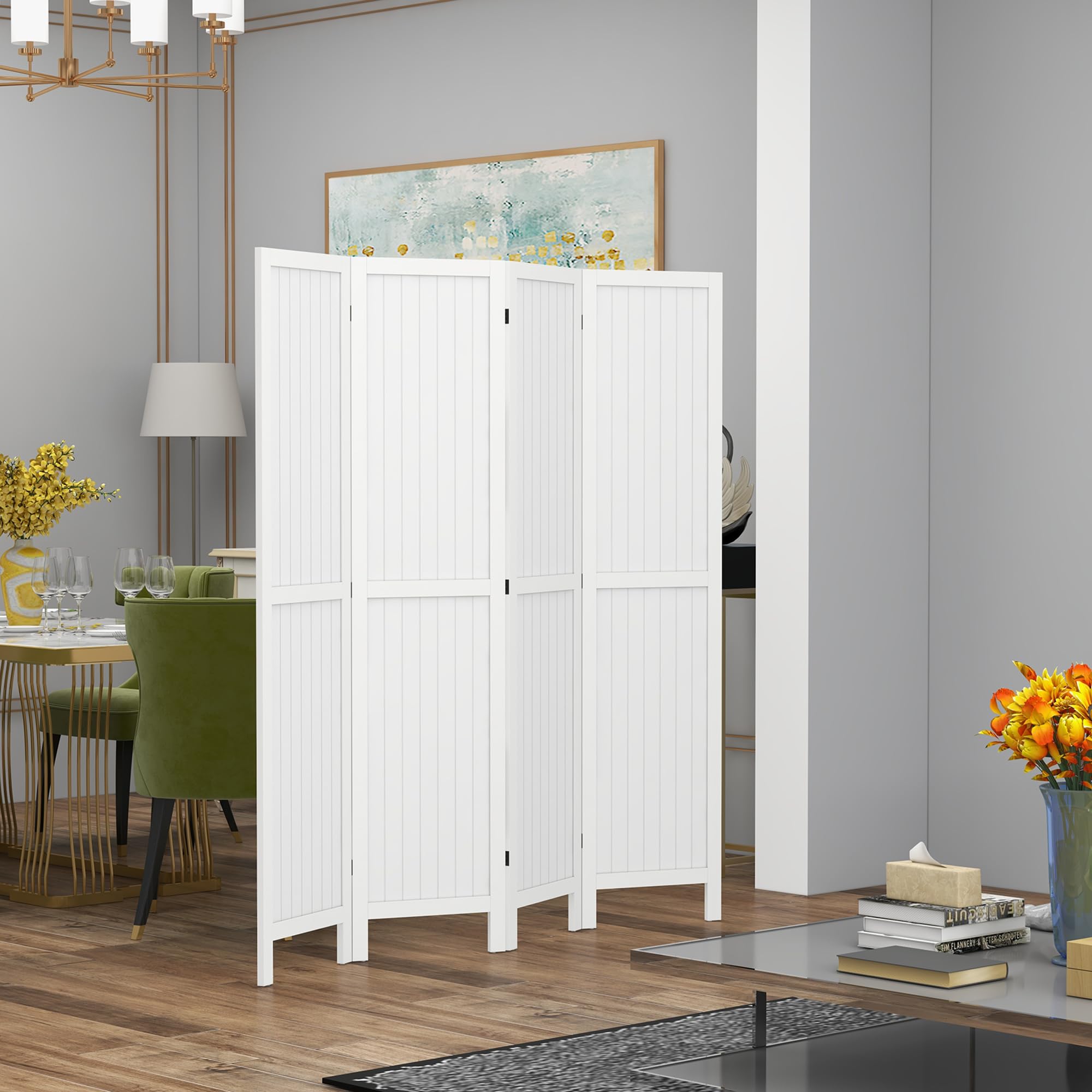 HOMCOM Divisor Plegable de Madera 4 Paneles 160x170cm Blanco