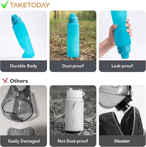 Miniatura 2 de TakeToday Collapsible Water Bottles 32oz, Foldable Travel Water Bottle, BPA Free, Silicone Water Bottle Leakproof for Hiking, International Travel,