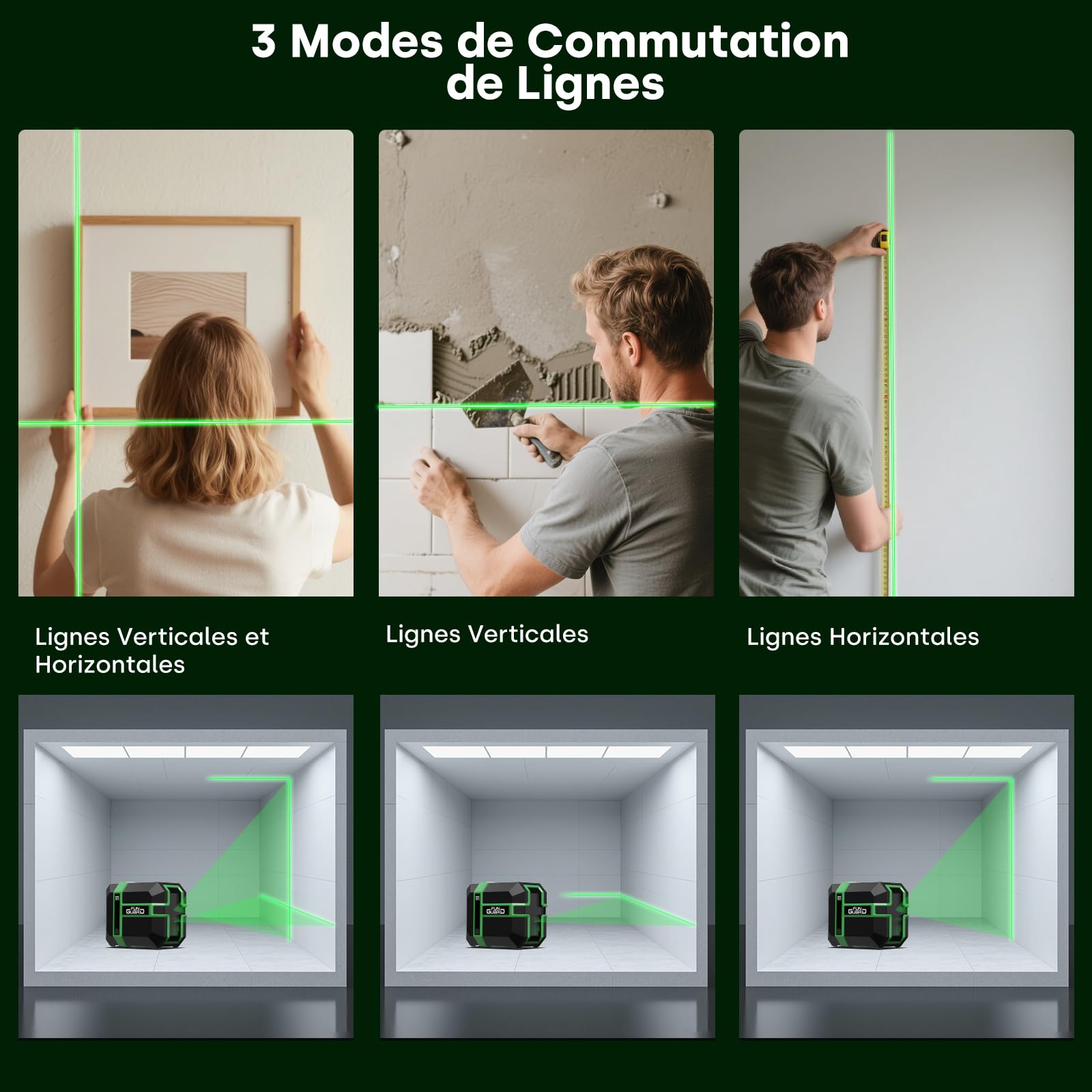Niveau Laser, Autonivelant, Support magnétique, Rechargeable(Vert)