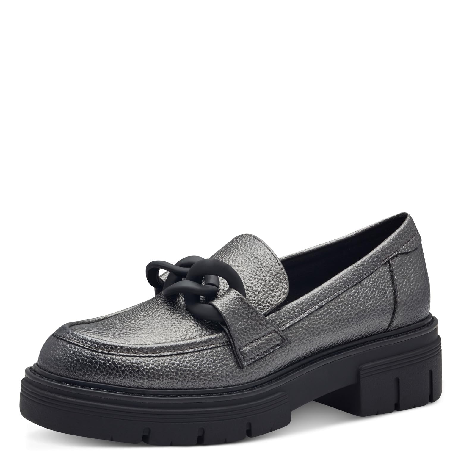 MARCO TOZZI Women's Vegan Platform Sole Heeled Loafer, pewter1, 7 UK