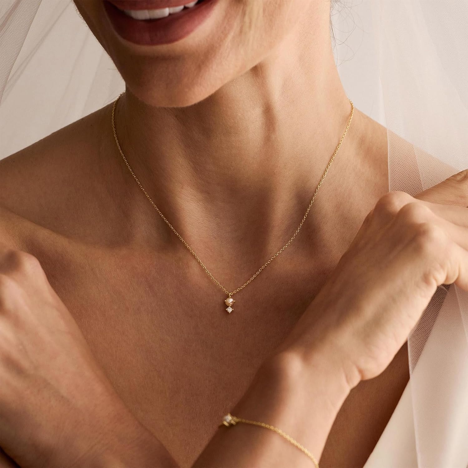 Gold Necklace for Women, Dainty 14K Gold Plated Pendant Necklaces for Women Trendy Simple Choker Chain Cubic Zirconia Circle/Interlocking/Sun/Pearl Necklace Fashion Jewelry Charm Gifts for Her - Image 2