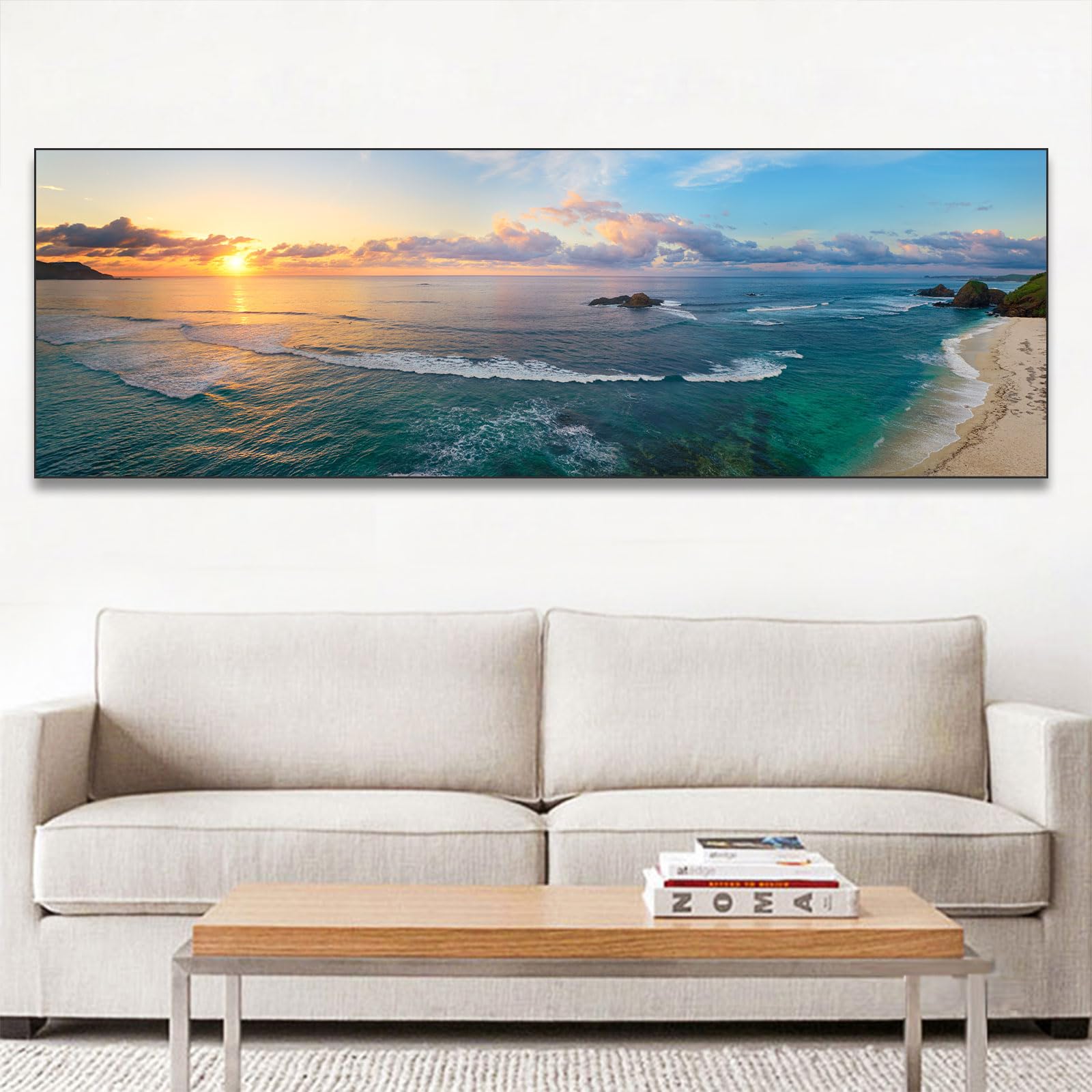 Quadri di paesaggi Stampe su tela Pittura camera da letto Paesaggio marino Albero Modern Home Decor Wall Art Per soggiorno Dipinto su tela 40x120cm (16x47in) Con cornice