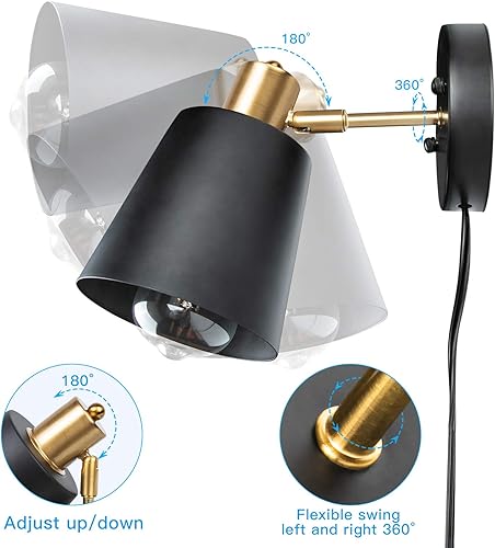 Miniatura 5 de Apliques de pared enchufables, lámparas de pared con cable enchufable, lámparas de pared industriales vintage de metal, lámparas de lectura para