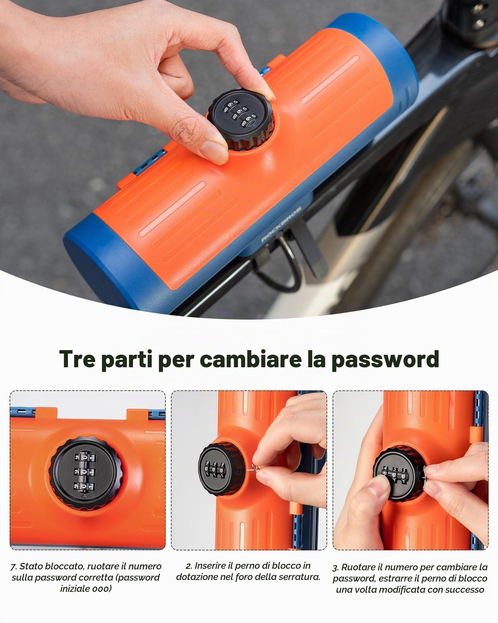 ROCKBROS Borsa Porta Attrezzi Bici 0,7L, Borraccia Porta Attrezzi Bici Corsa Antifurto con Blocco a Combinazione a 3 Cifre, Scatola Durevole, Borse Rigide da Telaio della Bicicletta MTB, Nero