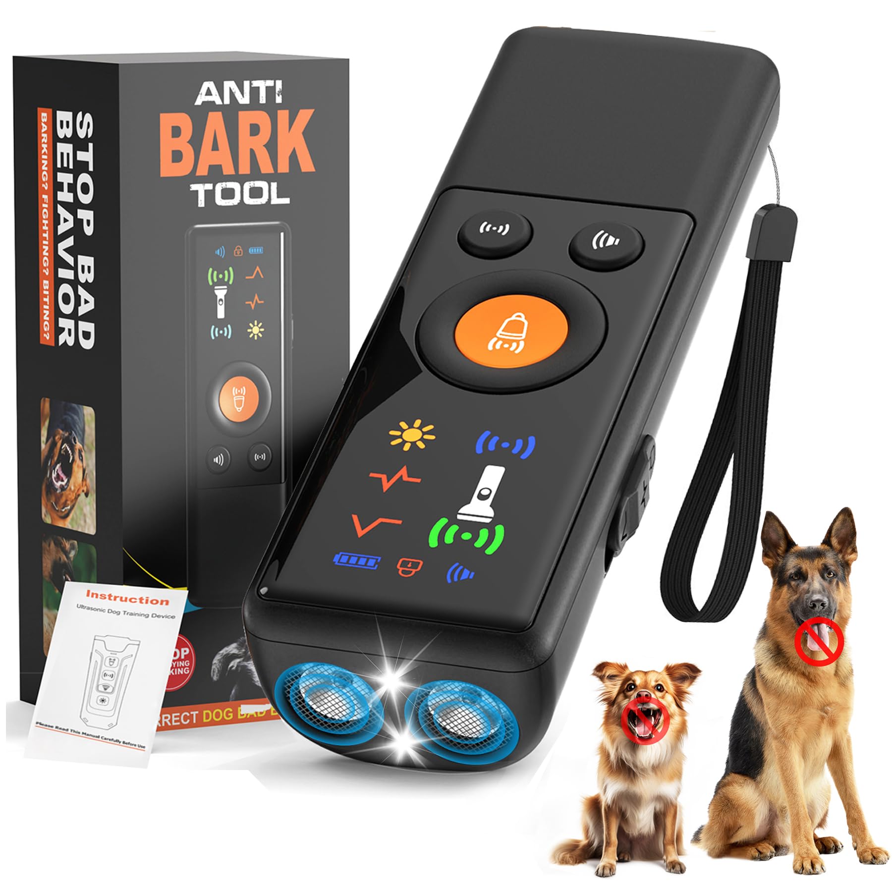Dog Bark Deterrent Devices Ultrasonic Anti Barking Device with LCD Screen & 3 Modes, No More Barks Dog Training Tools to Stop Bad Behaviors Safe Trainer Up to 35ft for Indoor Outdoor Use