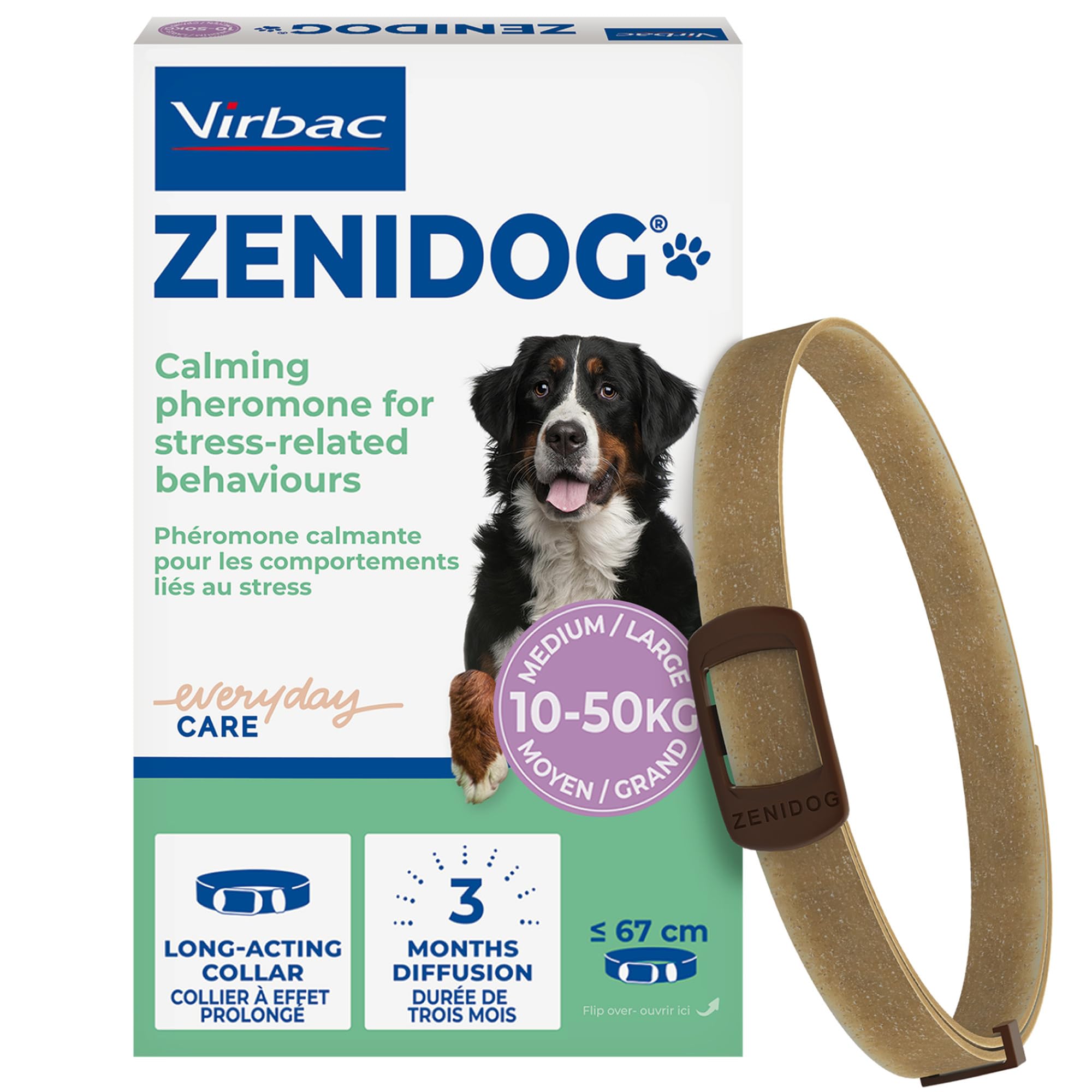 Virbac Zenidog Collier Apaisant pour Moyen et Grand Chien - Collier Chien apaisant Phéromones - Bien-être