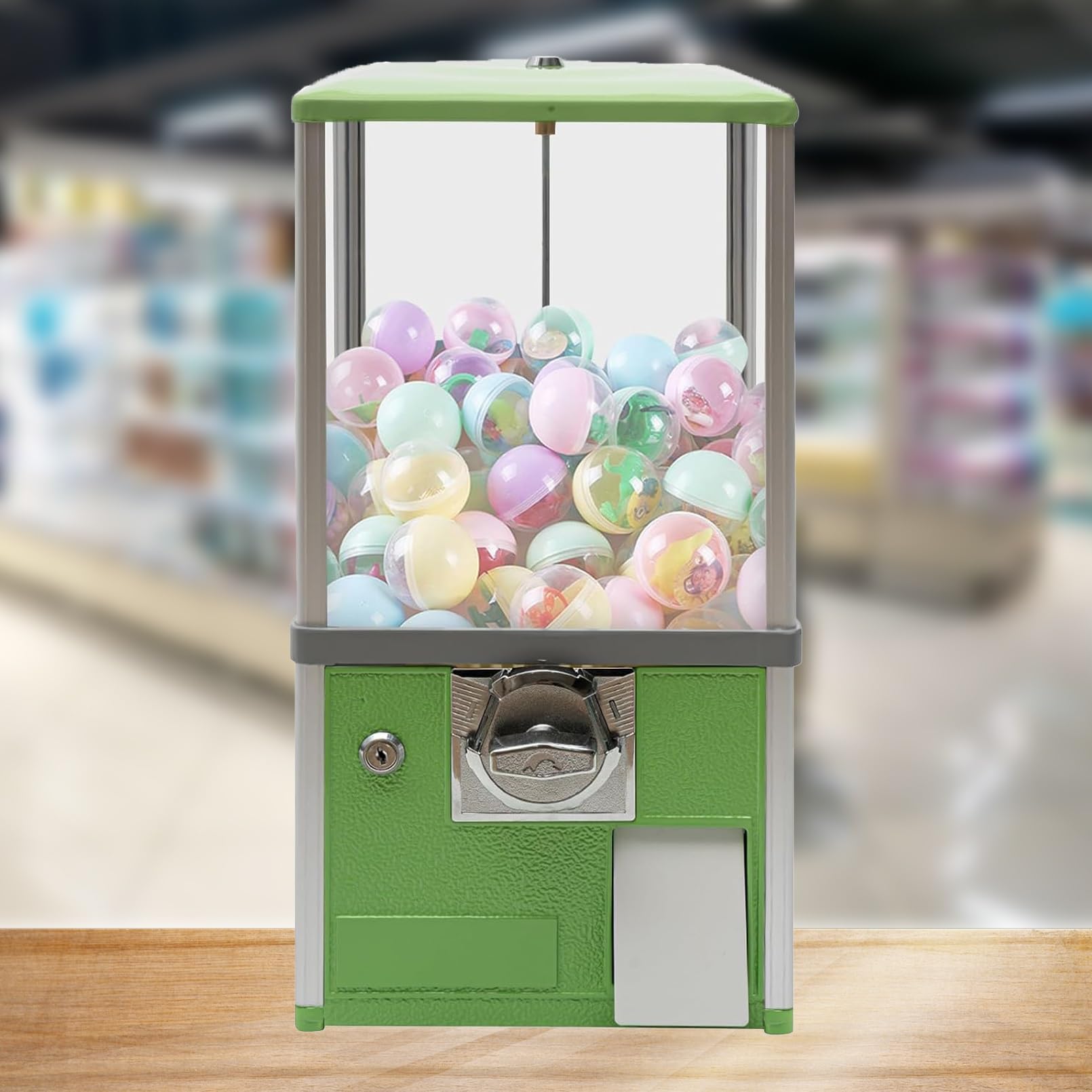Kaugummiautomat,Kommerzieller Kaugummiautomat für Süßigkeiten,Automatischer Kapsellotterieautomat,Verkaufsautomaten für Unternehmen,für 4,5–5,5 cm für Spieleläden(Green,1 EUR/One Times)