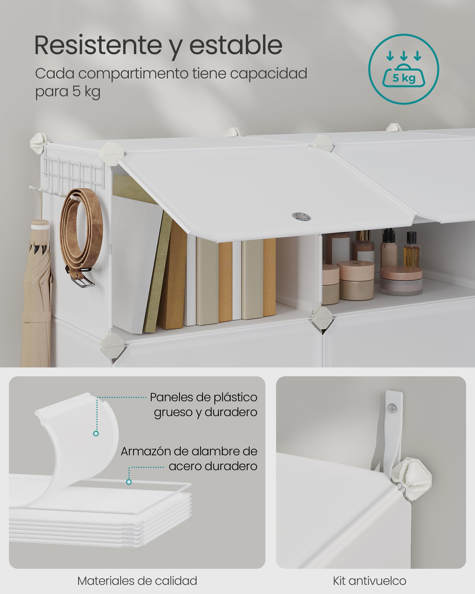 SONGMICS Mueble Zapatero Plástico, 12 Compartimentos para 48 Pares de Zapatos, con Puertas, Estructura de Acero y Estantes de Plástico, Armario para Dormitorio, Blanco Nube LPC040W02 | 30 x 40 x 30 cm por compartimento, acero, plástico PP, plástico ABS, D