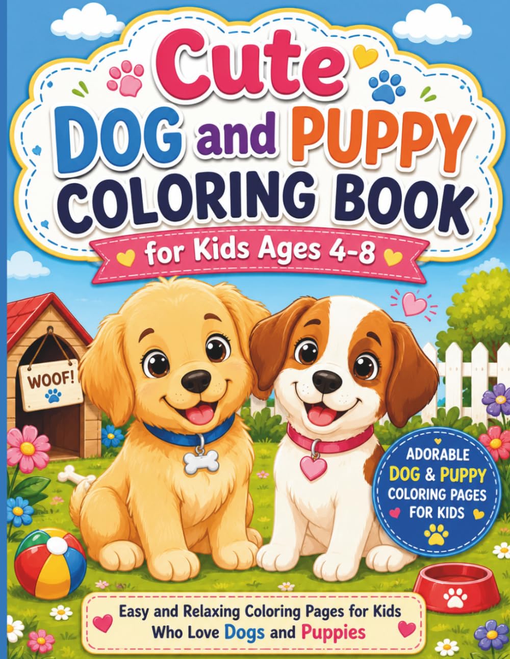 Cute Dog and Puppy Coloring Book for Kids Ages 4-8: Adorable Dog & Puppy Coloring Pages for Kids | Easy & Relaxing Coloring Pages for Dogs and Puppies Lover Kids