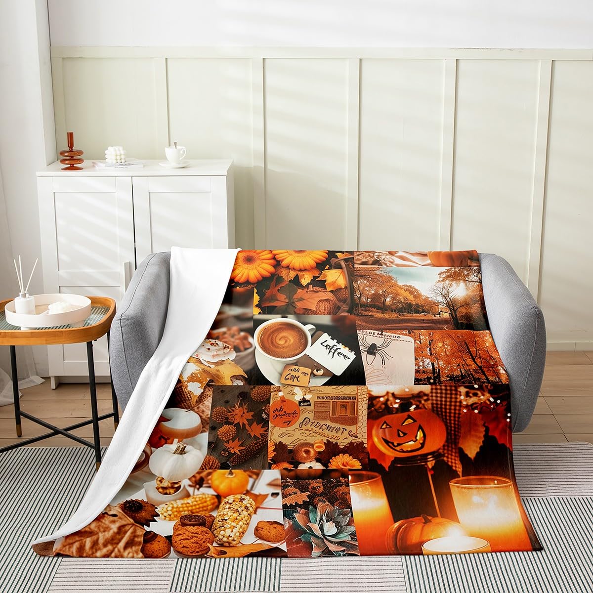 TopLLC Couverture D'Halloween, 30"x40 Pouces Flanelle Polaire Citrouilles Érable à Carreaux Couverture En Peluche, Douce Légère Et Agréable Pour La