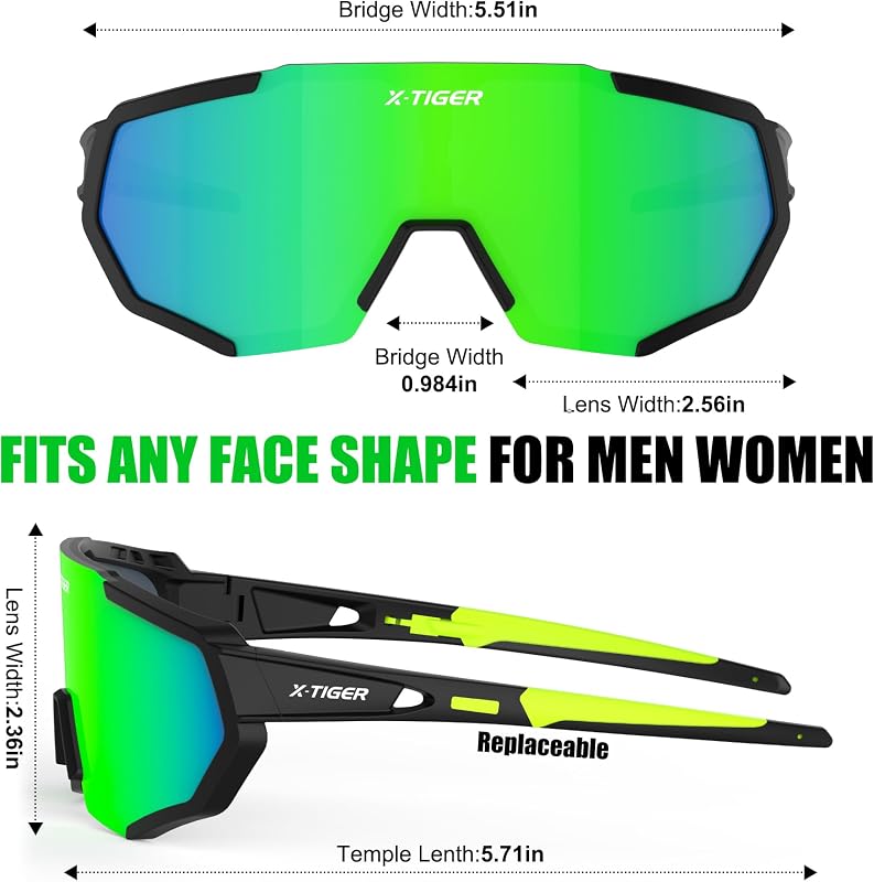 Ochelari sport pentru ciclism X-TIGER UV400 cu 5 lentile interschimbabile, ramă TR90, cu bandă de fixare și agățători pentru urechi, pentru bărbați și femei, pentru alergare