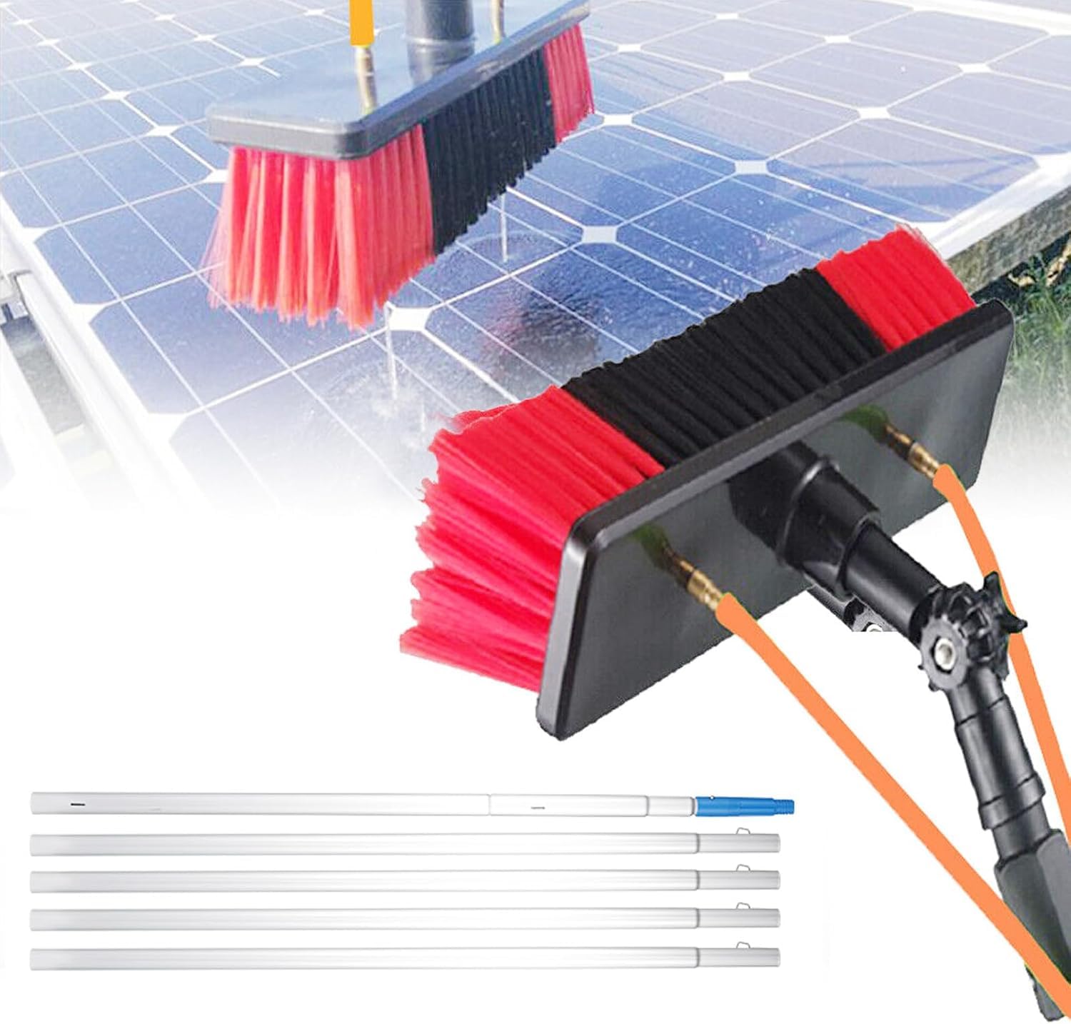 Kit nettoyage panneau solaire 10m avec brosse 30cm alimenté eau