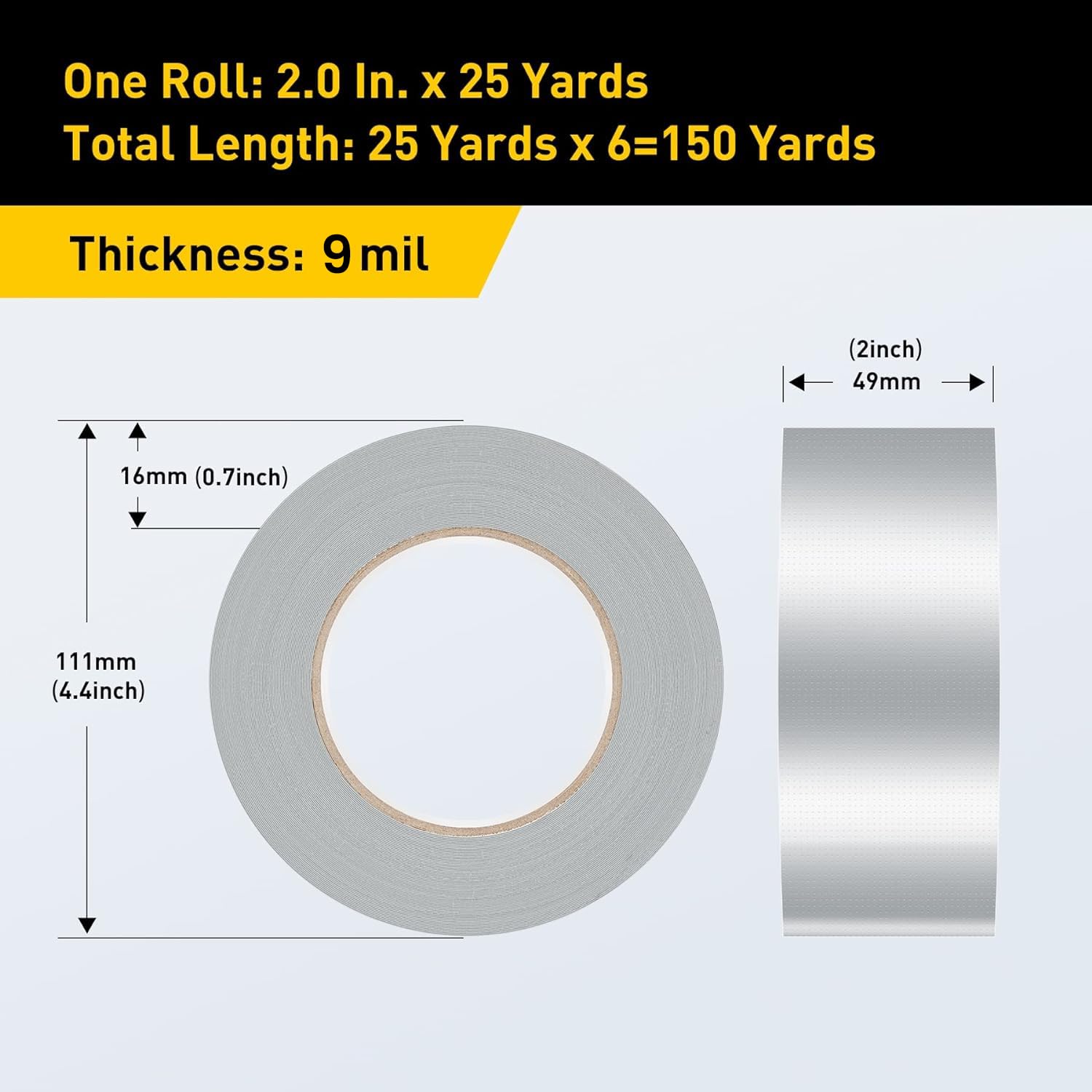 Lichamp Cinta adhesiva plateada resistente, resistente al agua, 10 unidades, paquete múltiple, 2 pulgadas x 25 yardas x 9 mil por rollo, A210GY