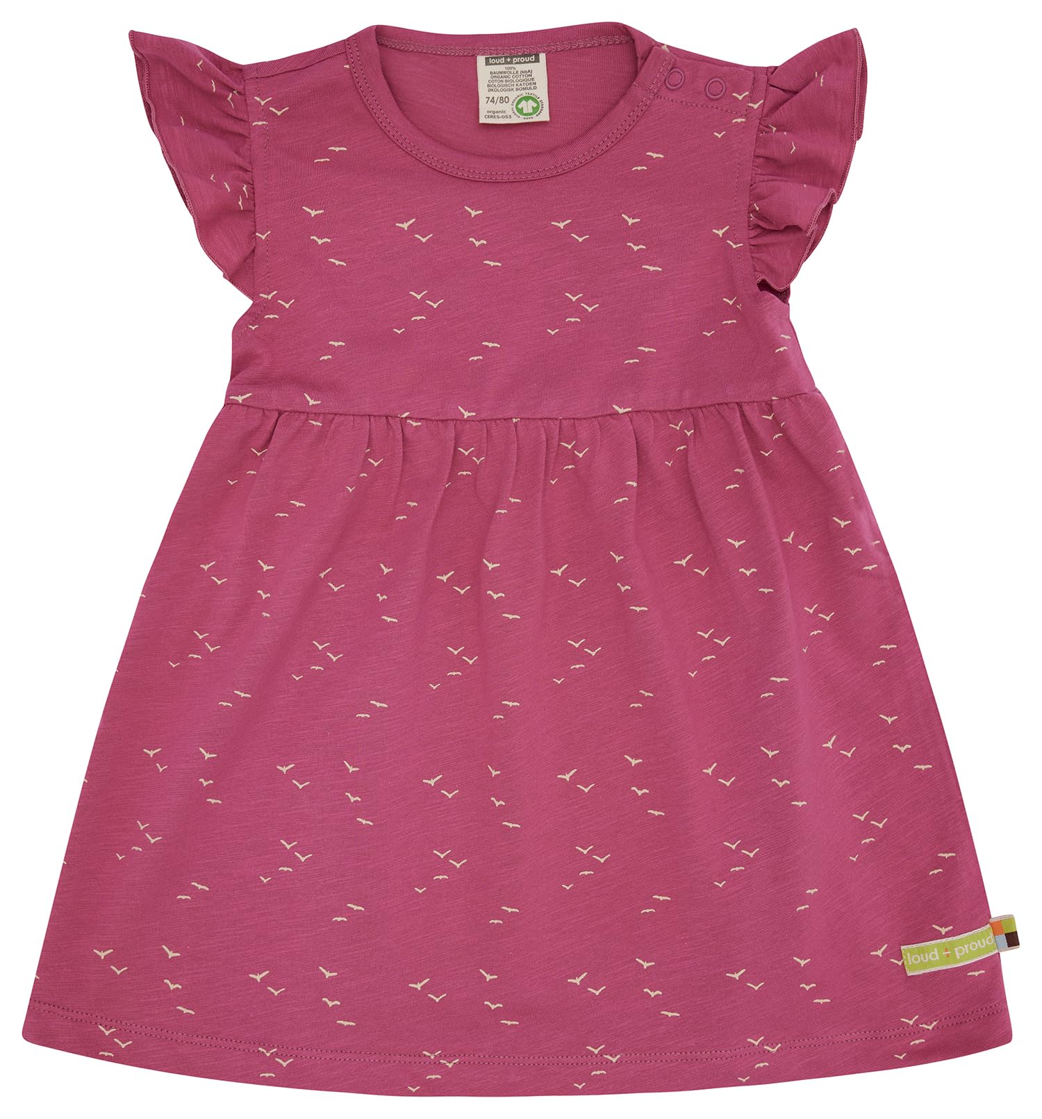 loud + proud Mädchen Slub Jersey, Bedruckt, aus Bio Baumwolle, GOTS Zertifiziert Kinderkleid