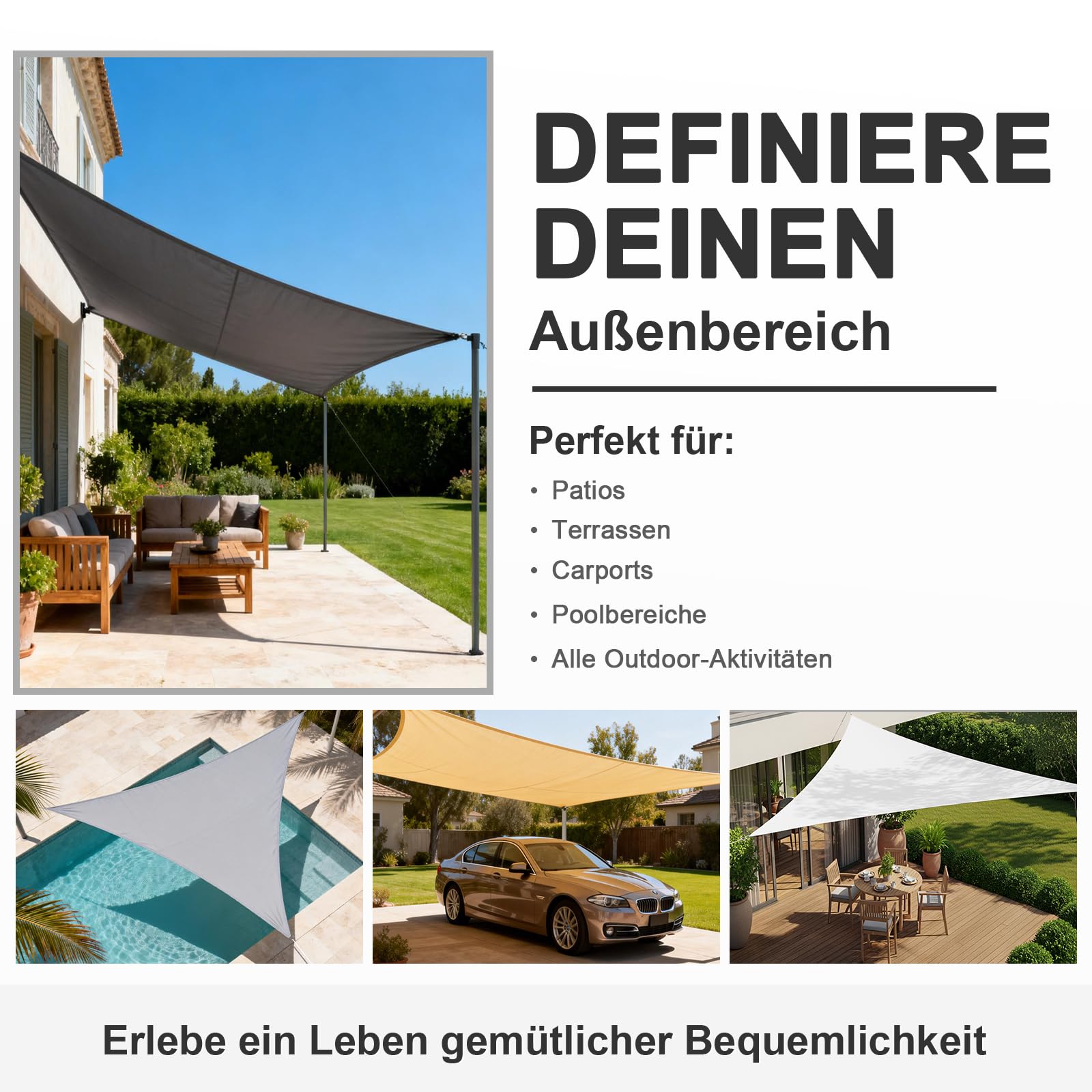HENG FENG Sonnensegel 4x5m Rechteckig Wasserdicht mit 95% UV-Schutz Sonnenschutz für Garten Terrasse Balkon | Wetterfest & Windstabil aus hochwertigem PES Polyester | Beige