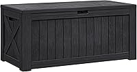 Flamaker 120 Gallon Resin Deck Box - Waterproof Outdoor Storage for Patio, Garden Tools, Pool Supplies, Imitation Wood (Black)