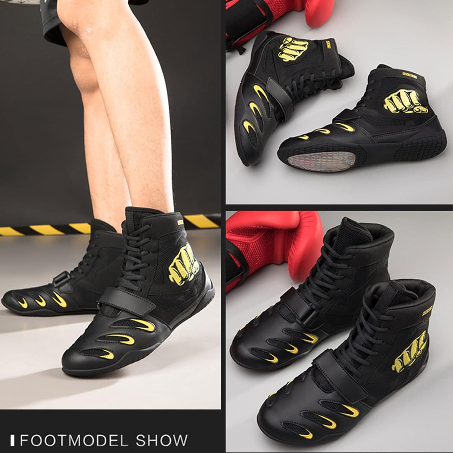 NYKJBD Professional Boxing Shoes for Men Lightweight Men's Wrestling Shoes, Adults Bodybuilding Weightlifting Shoes, Non-Slip Rubber Sole,Black2-10