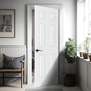 BARNSMITH 30x80 Raised 6-Panel Primed White Hollow Core Door Slab - Paintable, Trimable for Pocket, Swing, Sliding Doors