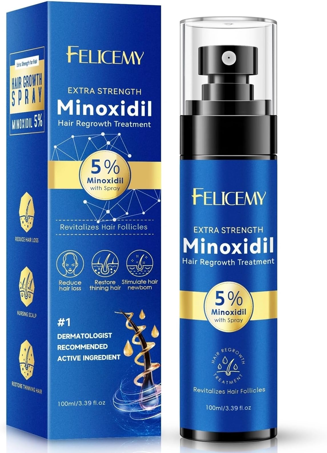 5% Minoxidil for Men and Women Hair Growth, Minoxidil Spray For Beard Growth Serum, Combat Hair Thinning and Loss, Strengthen Regrowth Treatment 3.39 Fl Oz
