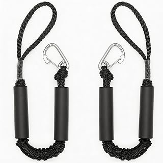 2FT Black Bungee Dock Lines for Boats, 2 Pc Heavy Duty Shock Absorbing Boat Dock Lines with 316 Stainless Steel Clips, Marine Grade Elastic Mooring Rope for Jet Ski, PWC, Kayak, Small Boat Accessories